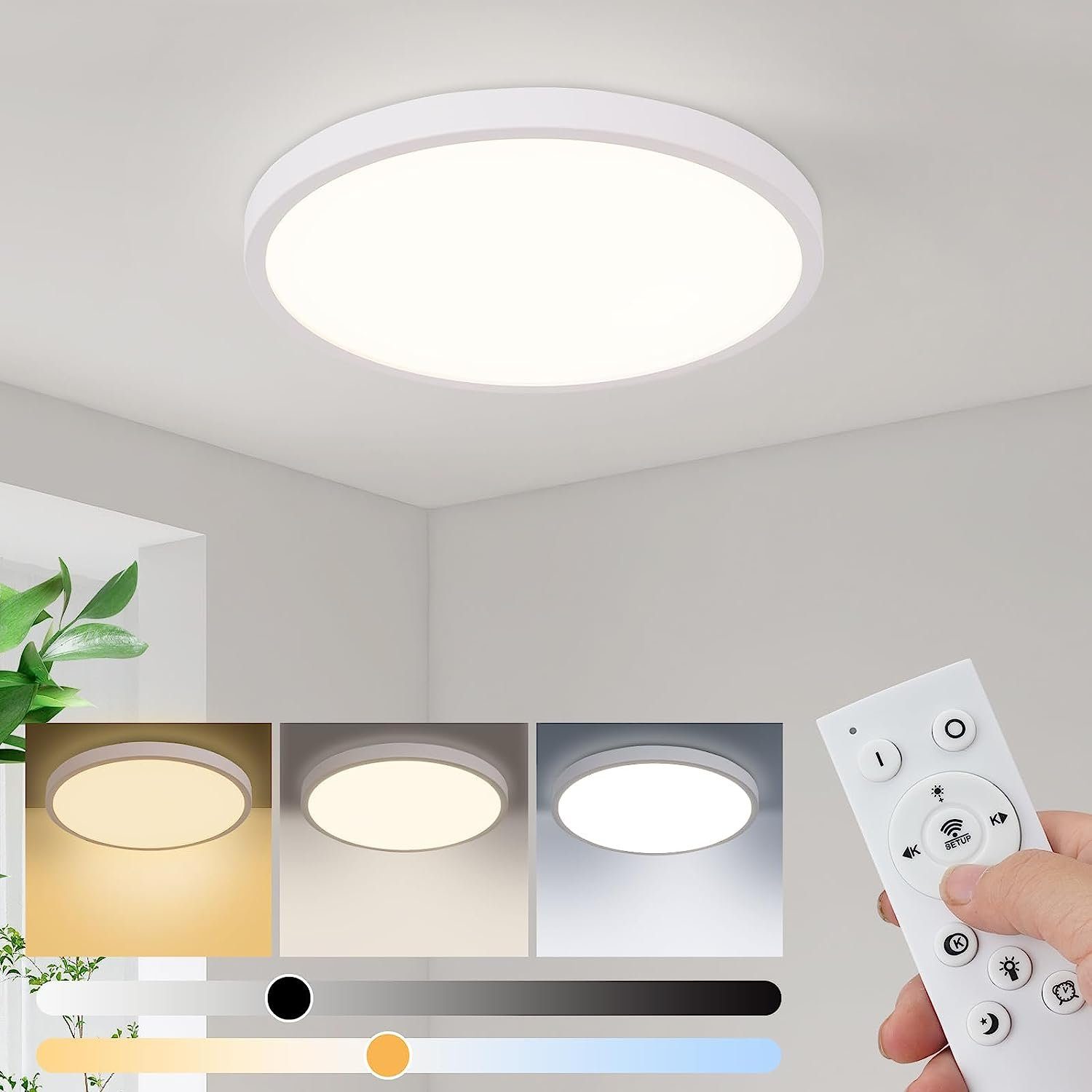 Nettlife LED Panel Weiß 30 Warmweiß für mit 2.1 x Küche, fest Rund x Kaltweiß, 30 Dünn Badezimmer Neutralweiß LED Wohnzimmer integriert, Ultra 20W, cm Speicherfunktion Fernbedienung Timer-Modus, Dimmbar Schlafzimmer