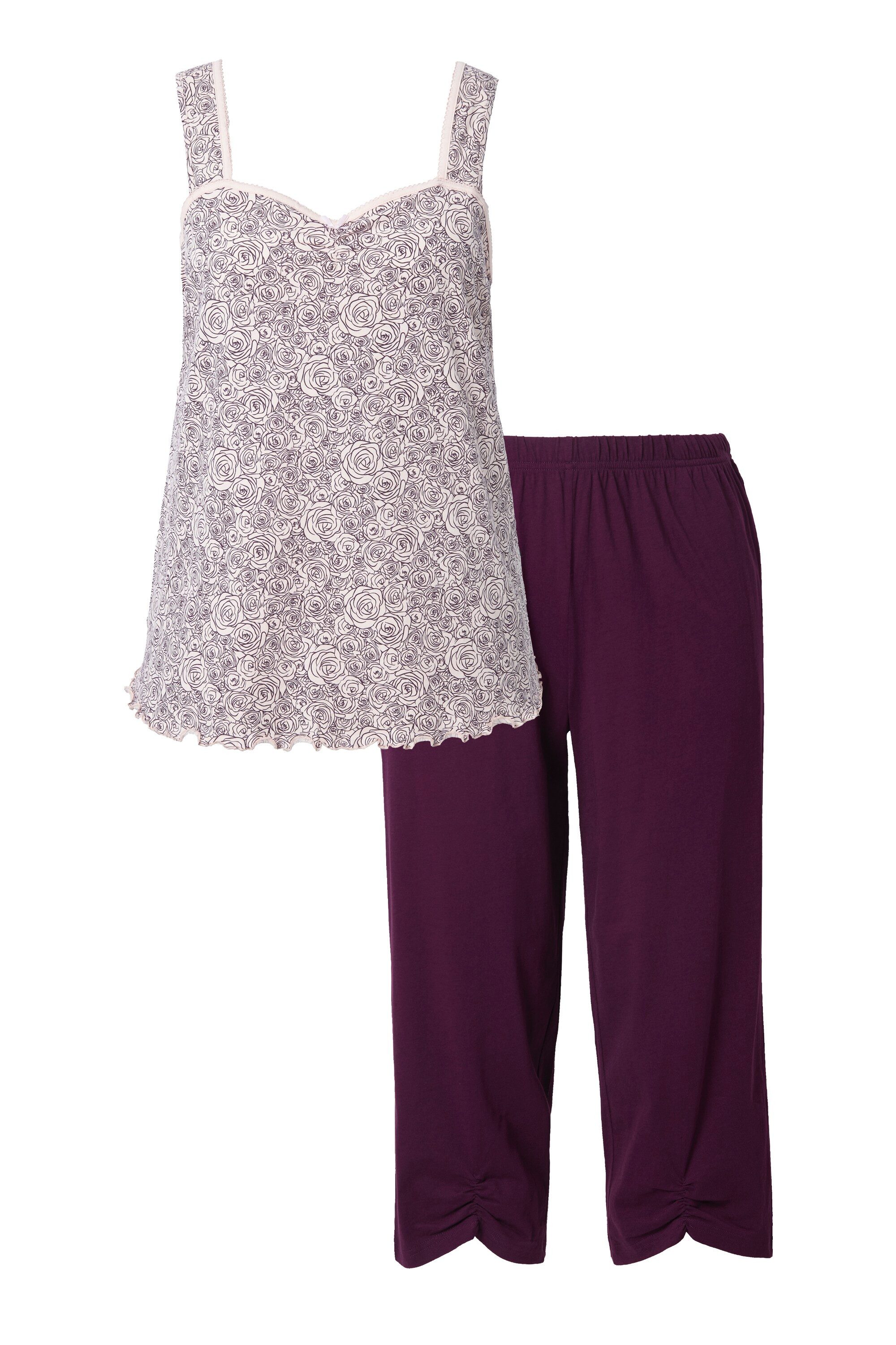 Ulla Popken Pyjama Pyjama Rosen Raffung günstig online kaufen