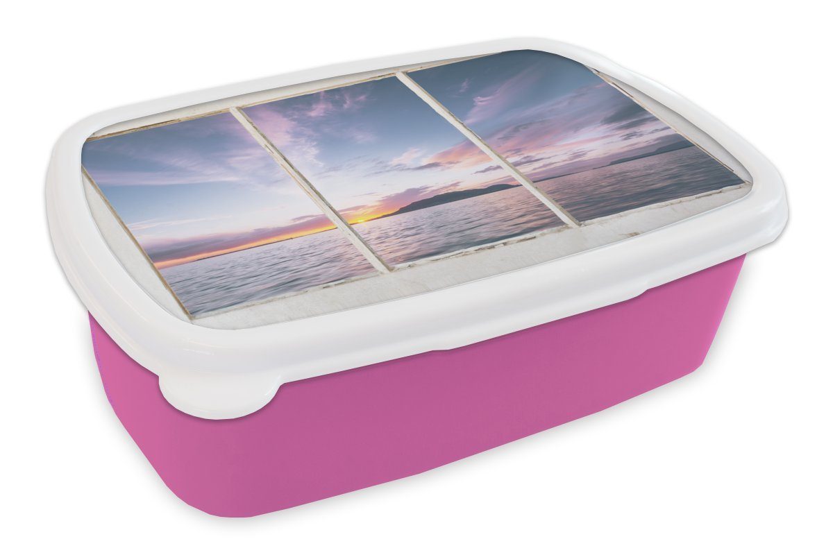 MuchoWow Lunchbox Aussicht - Insel - Meer, Kunststoff, (2-tlg), Brotbox für Erwachsene, Brotdose Kinder, Snackbox, Mädchen, Kunststoff rosa