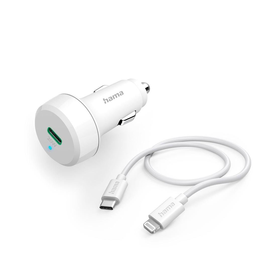 Hama Auto Schnellladegerät mit Ladekabel Lightning, PD, 20W, 1 m, Weiß Smartphone-Ladegerät