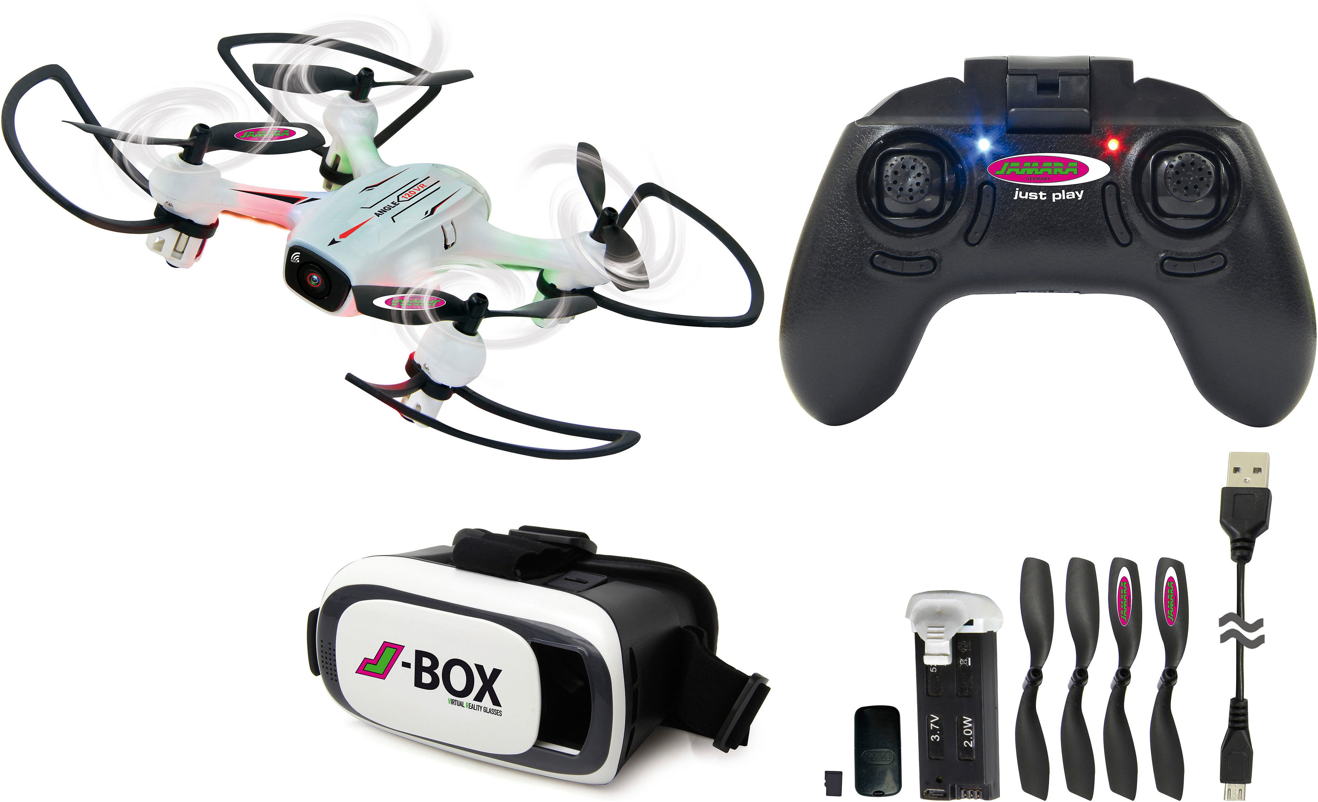 Jamara RC-Quadrocopter Angle 120 VR Wide Angle Drone Altitude HD FPV Wifi, mit LED-Licht