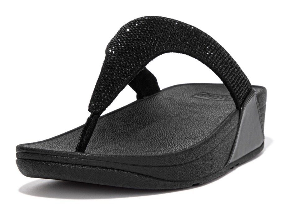 Fitflop LULU CRYSTAL EMBELLISHED TOE-POST SANDALS - HOTFIX Dianette Keilabsatz, Sommerschuh, Zehentrenner mit weichem Zehensteg