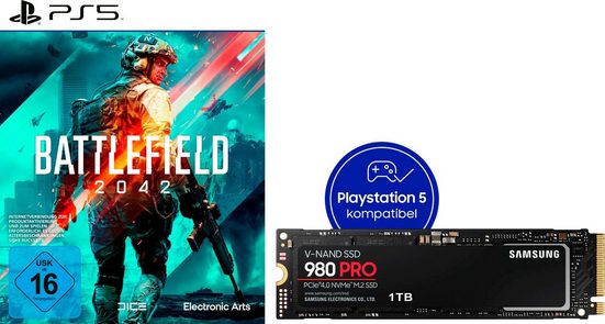 Samsung »980 PRO SSD 1TB + Battlefield 2042 PS5« interne SSD (1 TB) 7000 MB/S Lesegeschwindigkeit, 5000 MB/S Schreibgeschwindigkeit, Playstation 5 kompatibel, PCIe® 4.0 NVMe™, M.2