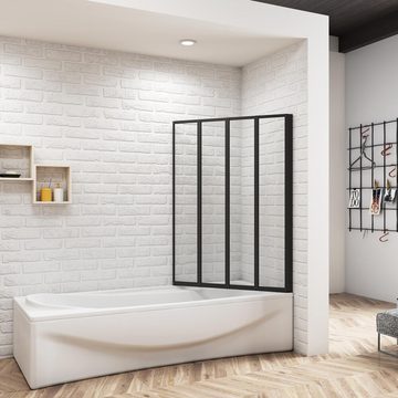 duschspa Badewannenaufsatz 4mm 4-teilig schwarz Duschwand Trennwand Faltwand Badewannenaufsatz, Einscheibensicherheitsglas, Sicherheitsglas, (Set), Glas