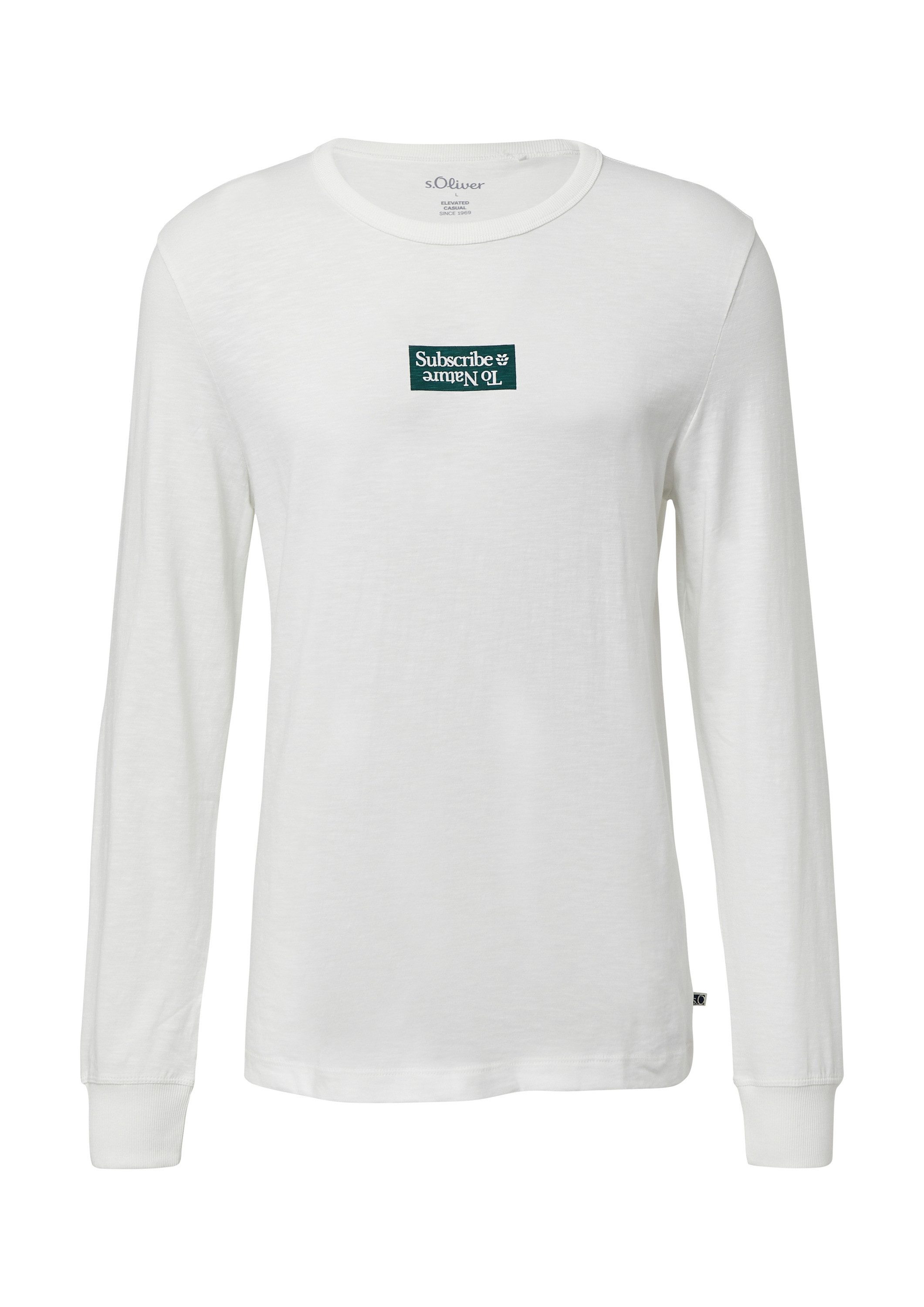 s.Oliver Langarmshirt T-Shirt Longsleeve mit Flammgarnstruktur und Frontprint