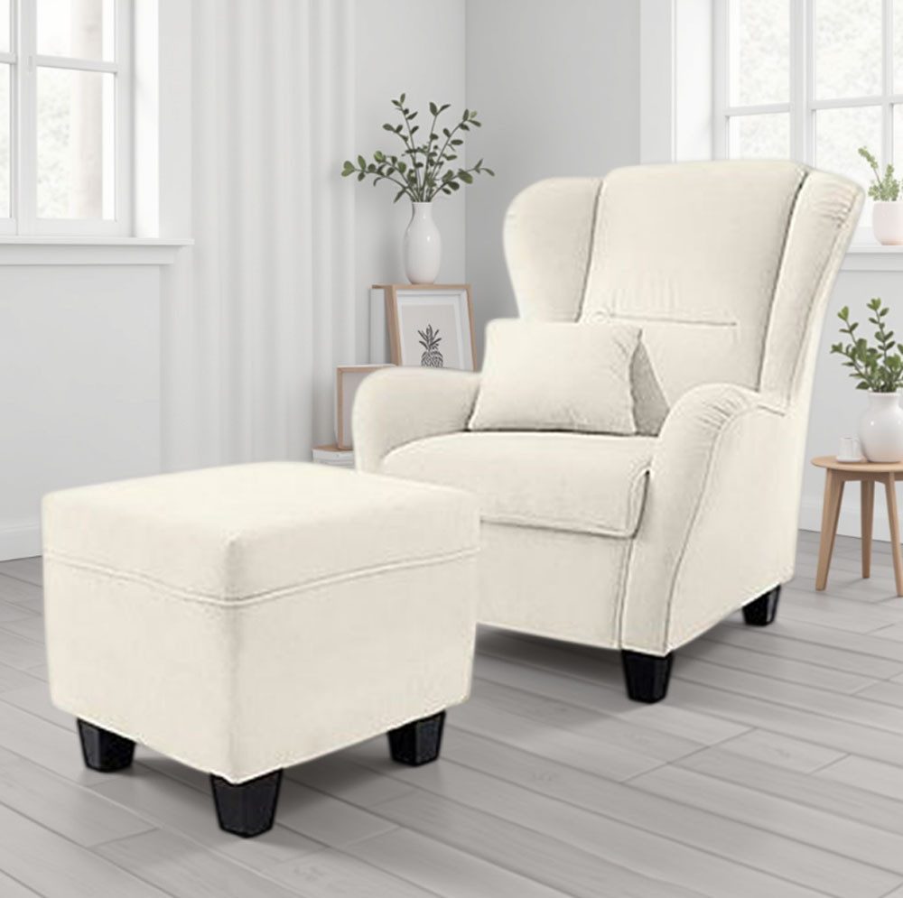 Home affaire Ohrensessel Oliver, Ohrensess,mit Hocker,Zierkissen,Klassische Form