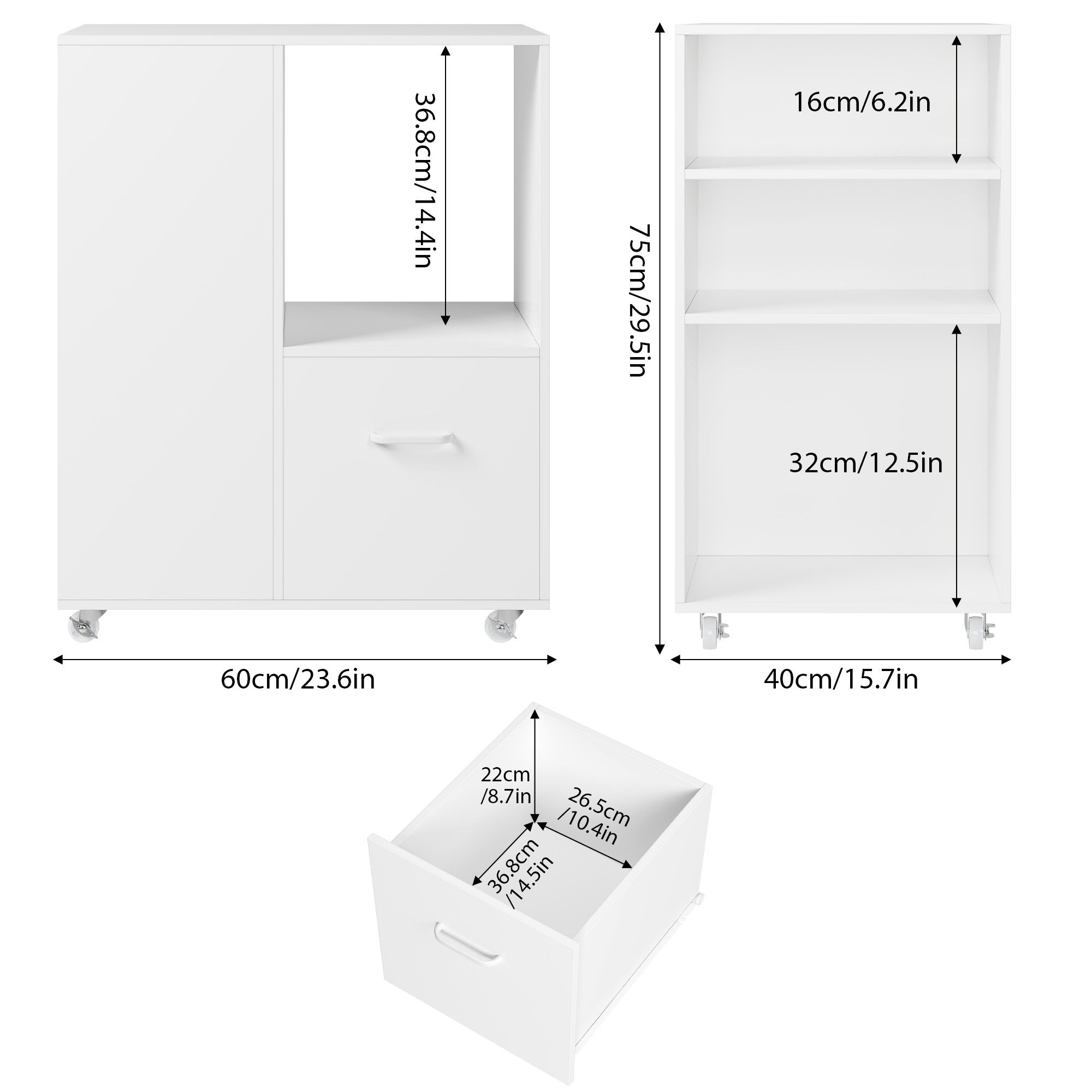 HOMECHO Aktenschrank auf Rollen Rollcontainer mit Schublade Druckerschrank günstig online kaufen