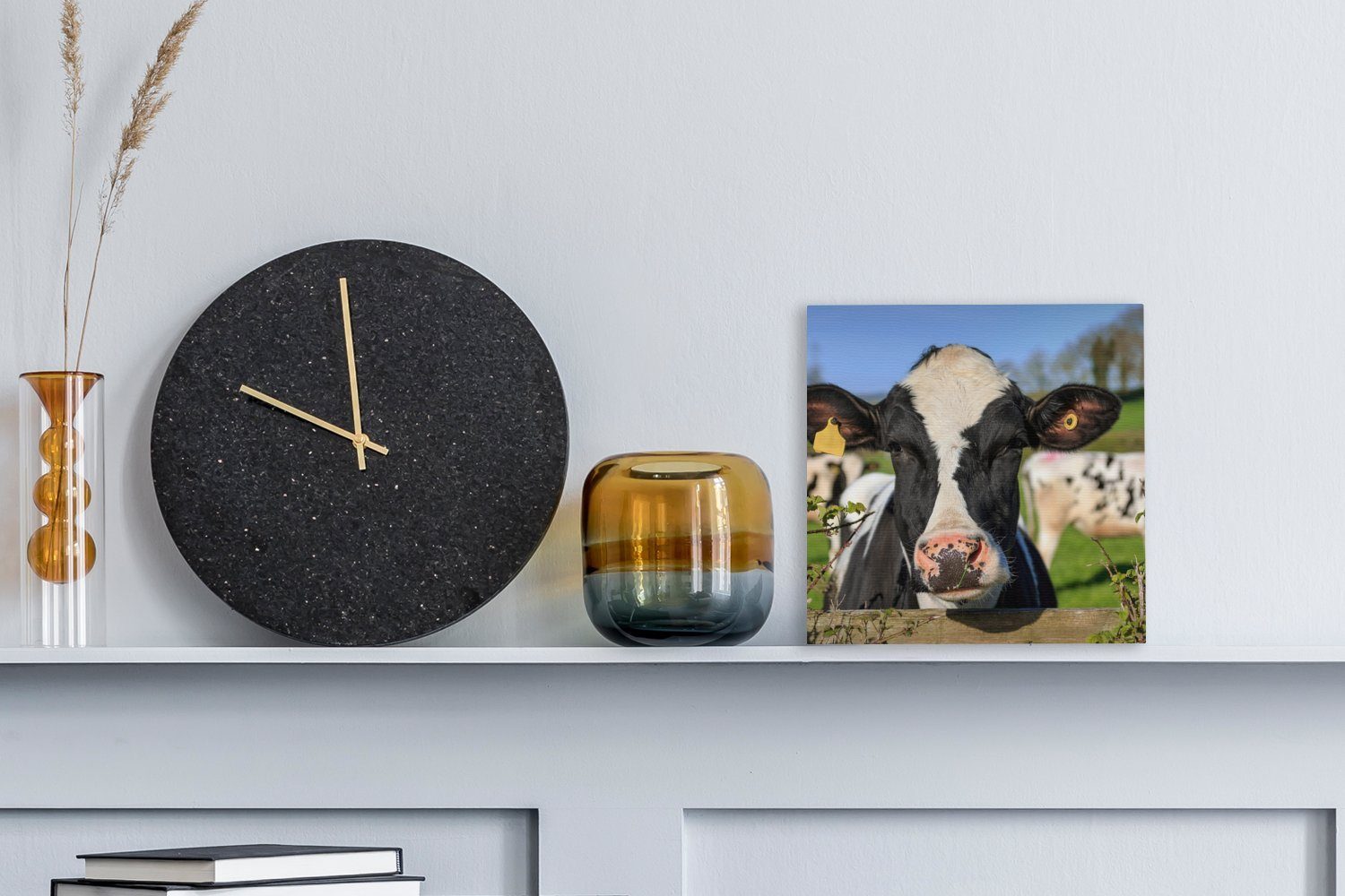 Schlafzimmer Wohnzimmer - Zaun (1 St), Kuh für Tiere, OneMillionCanvasses® Gras Bilder - Leinwand - Leinwandbild