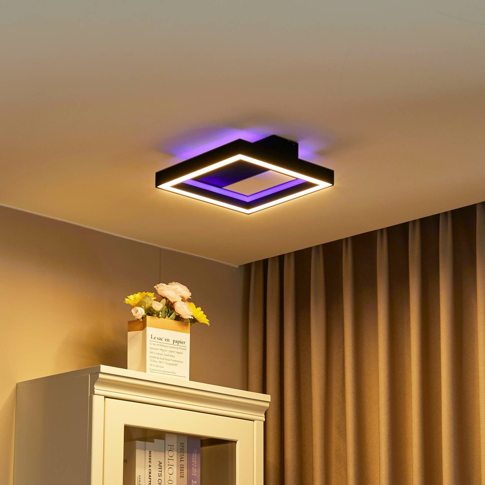 Lucande Deckenleuchten Tjado, LED, Metall, Schwarz Farbwechsel RGB + weiß IP20 mit Fernbedienung, LED 18W gesamt, Farbwechsel RGB + weiß