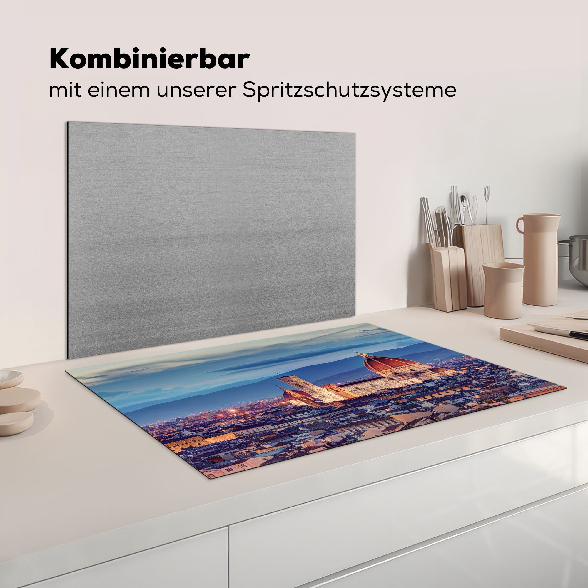 81x52 Induktionskochfeld Schutz die - Vinyl, Florenz cm, - für (1 MuchoWow Kathedrale Ceranfeldabdeckung Herdblende-/Abdeckplatte Sonne, tlg), küche,