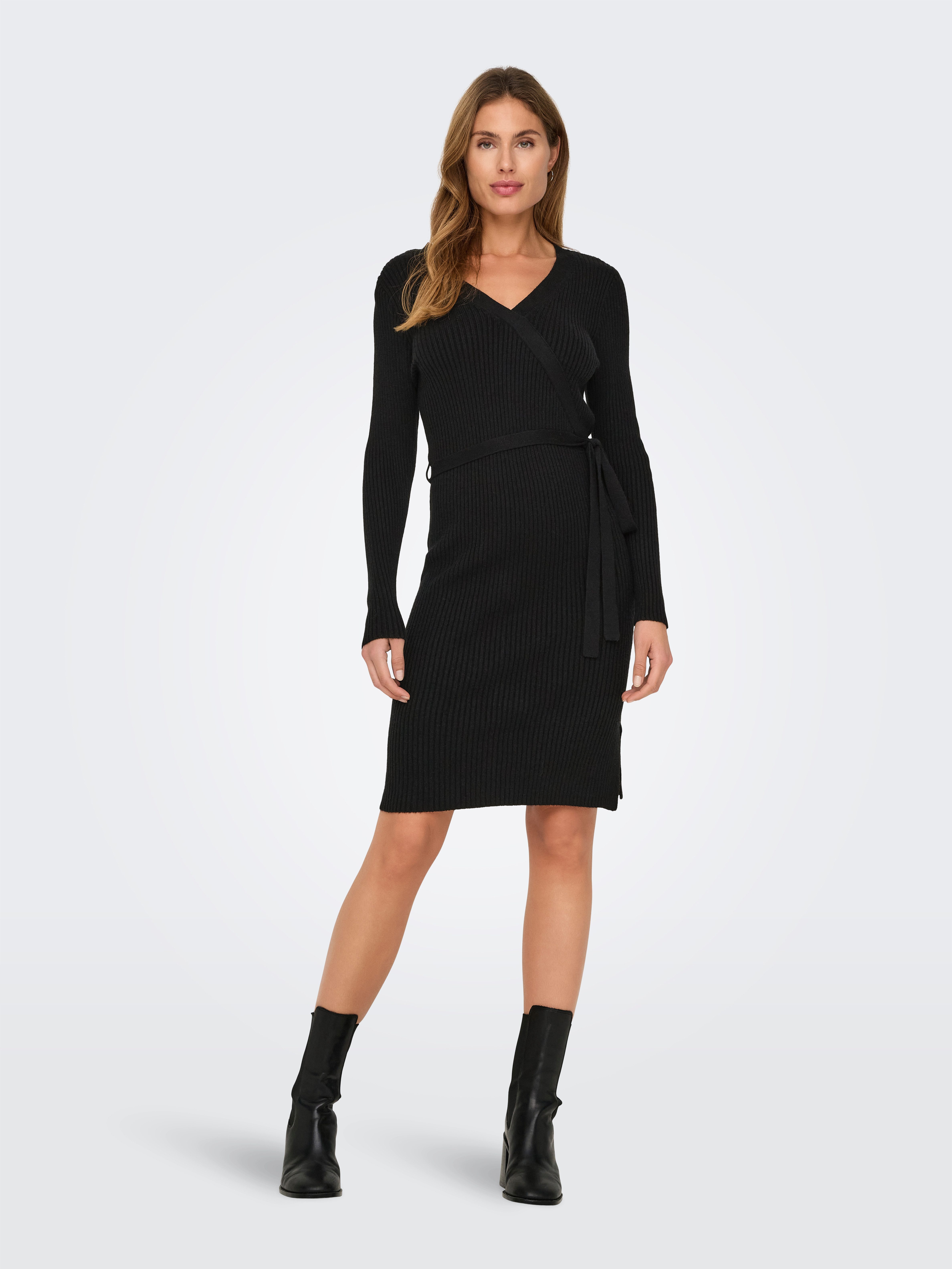 ONLY Strickkleid ONLVENLO L/S RIB WRAP DRESS RP KNT Viskosemischung, Wickeloptik