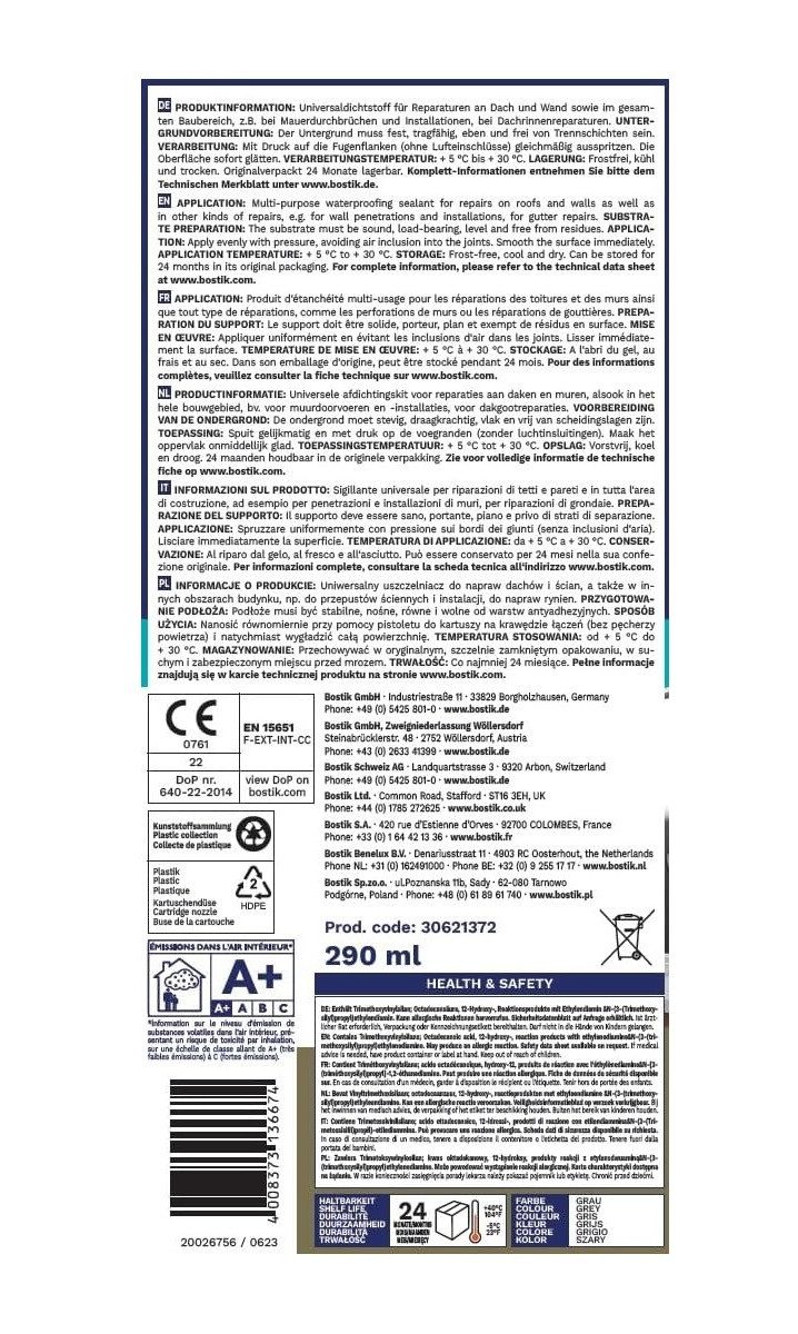 BOSTIK Dichtstoff Bostik Block H777 Universalabdichtung Aqua Blocker 290ml Kartusche, gebrauchsfertig, UV-beständig