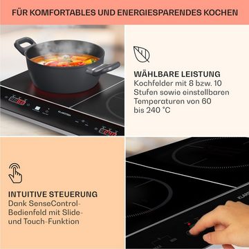 Klarstein Induktions-Kochfeld GQY6-VariCookNeo-Mat GQY6-VariCookNeo-Mat, Doppel Kochfelder Induktion Hob 2 Zonen 3500 W Touch