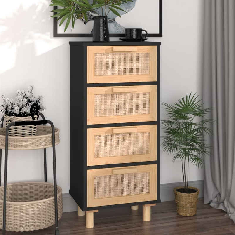 vidaXL Sideboard Sideboard Schwarz 40x30x90cm Massivholz Kiefer und Natur-Rattan (1 St)