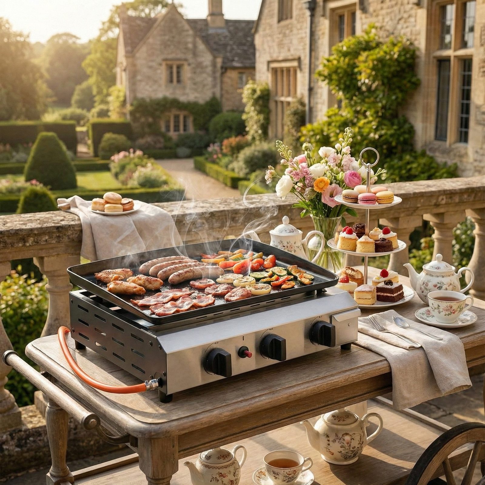 TLGREEN Camping-Gasgrill,Tischgasgrill mit Gusseisenplatte, Tragbarer Camping Grill mit 2/3 Brennern, Ideal für Balkon, Garten, Picknick & Outdoor BBQ