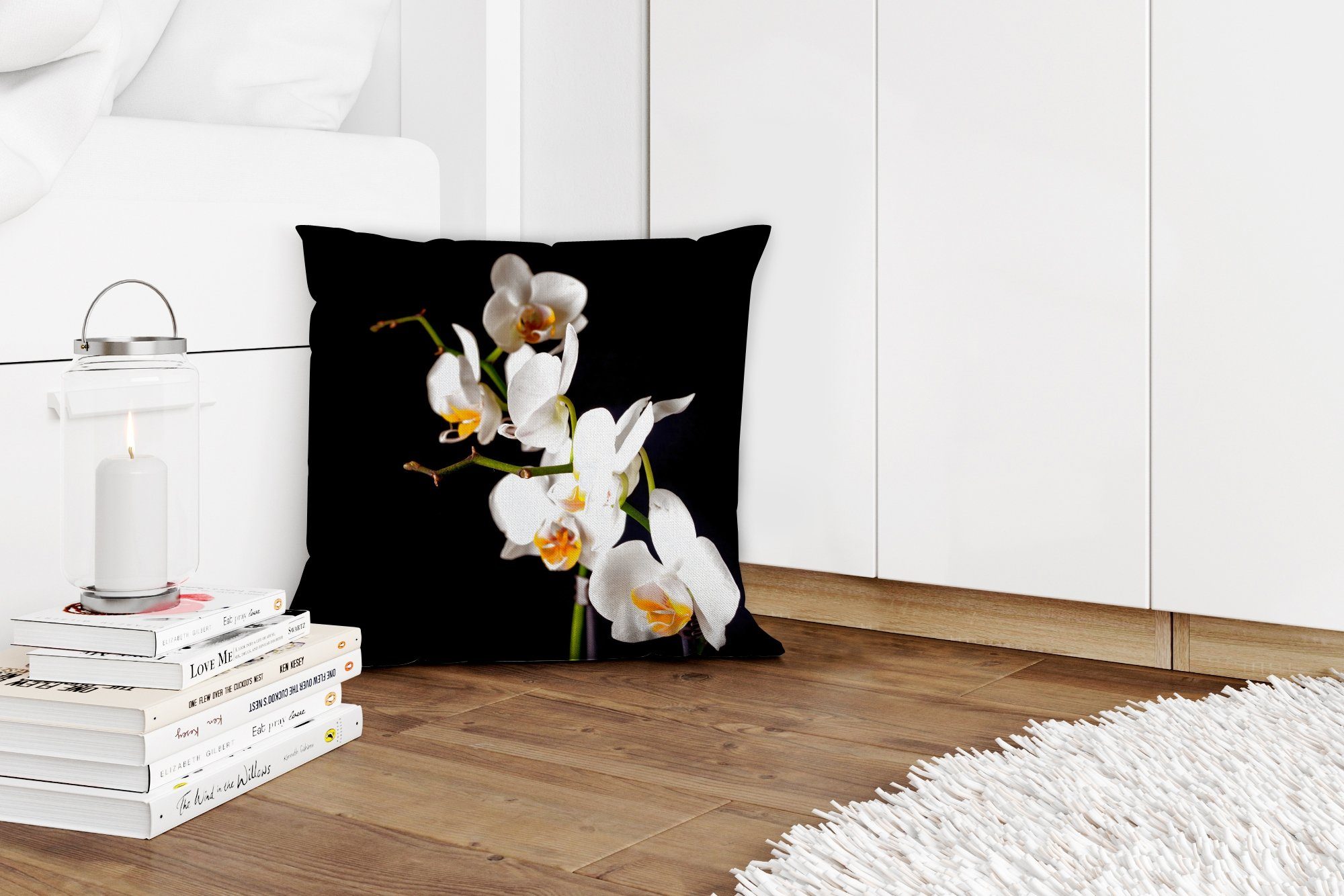 Dekokissen Orchidee mit Pflanzen - Blumen Füllung Zierkissen - MuchoWow - Botanisch, Wohzimmer, Deko, Sofakissen Schlafzimmer, für