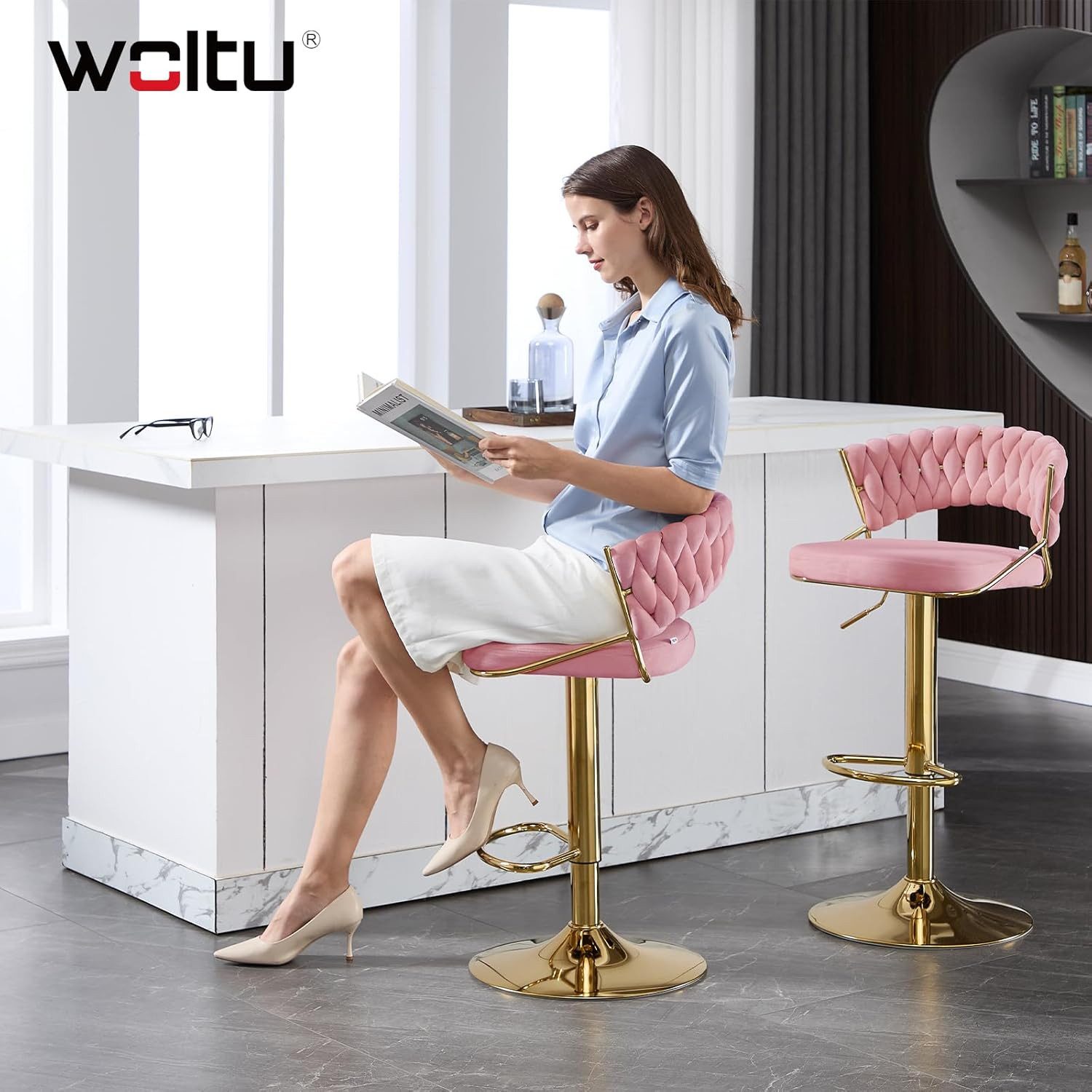 Woltu Barhocker (1 St), mit geflochtener Rückenlehne Fußstütze, Barstuhl Sa günstig online kaufen