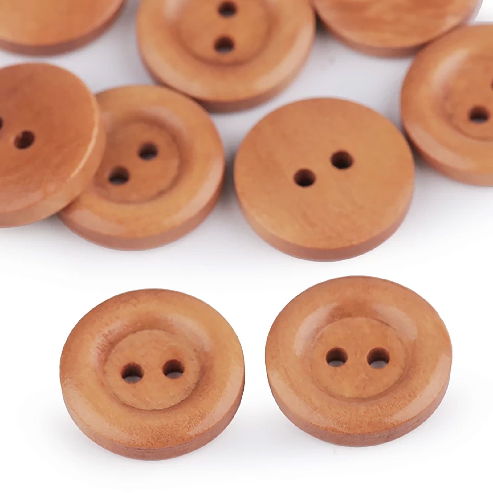 maDDma Knopf 10 Holzknöpfe, 2-loch, rund, verschiedene Größen, Brauntöne, 17.8mm