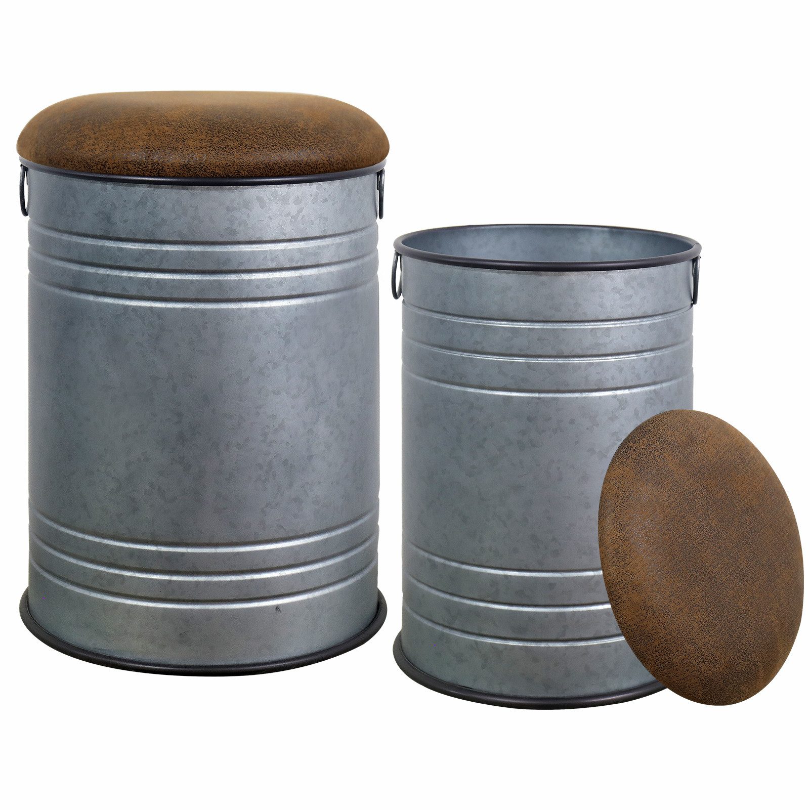 G-LEAF Hocker Aufbewahrungshocker mit Deckel, Sitzhocker mit Stauraum aus Metall (2 St), Deko Aufbewahrungstonne Vintage, Pouf Sitztonne