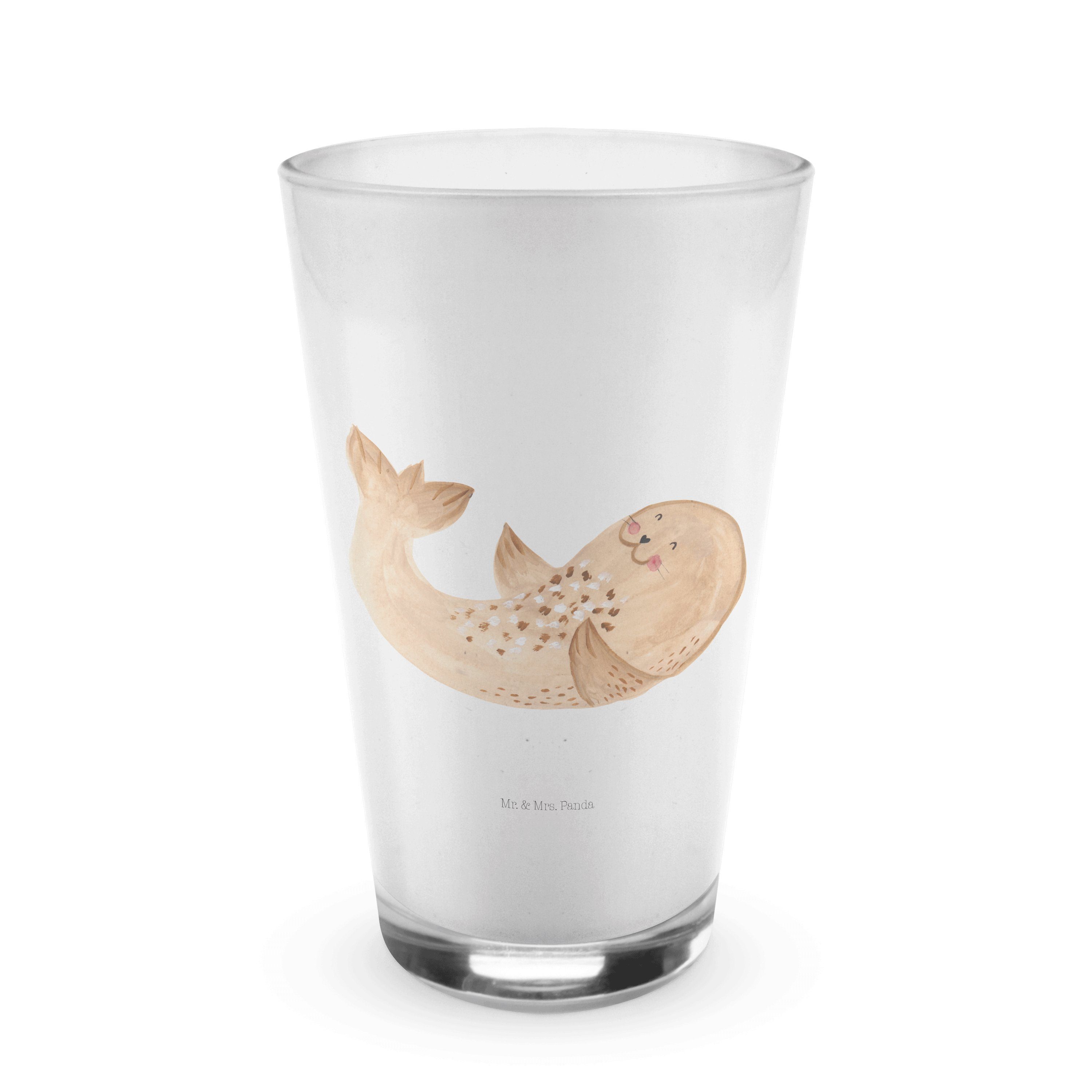 Mr. & Mrs. Panda Glas Robbe liegend - Transparent - Geschenk, Tiere, Cappuccino Glas, Glas, Premium Glas