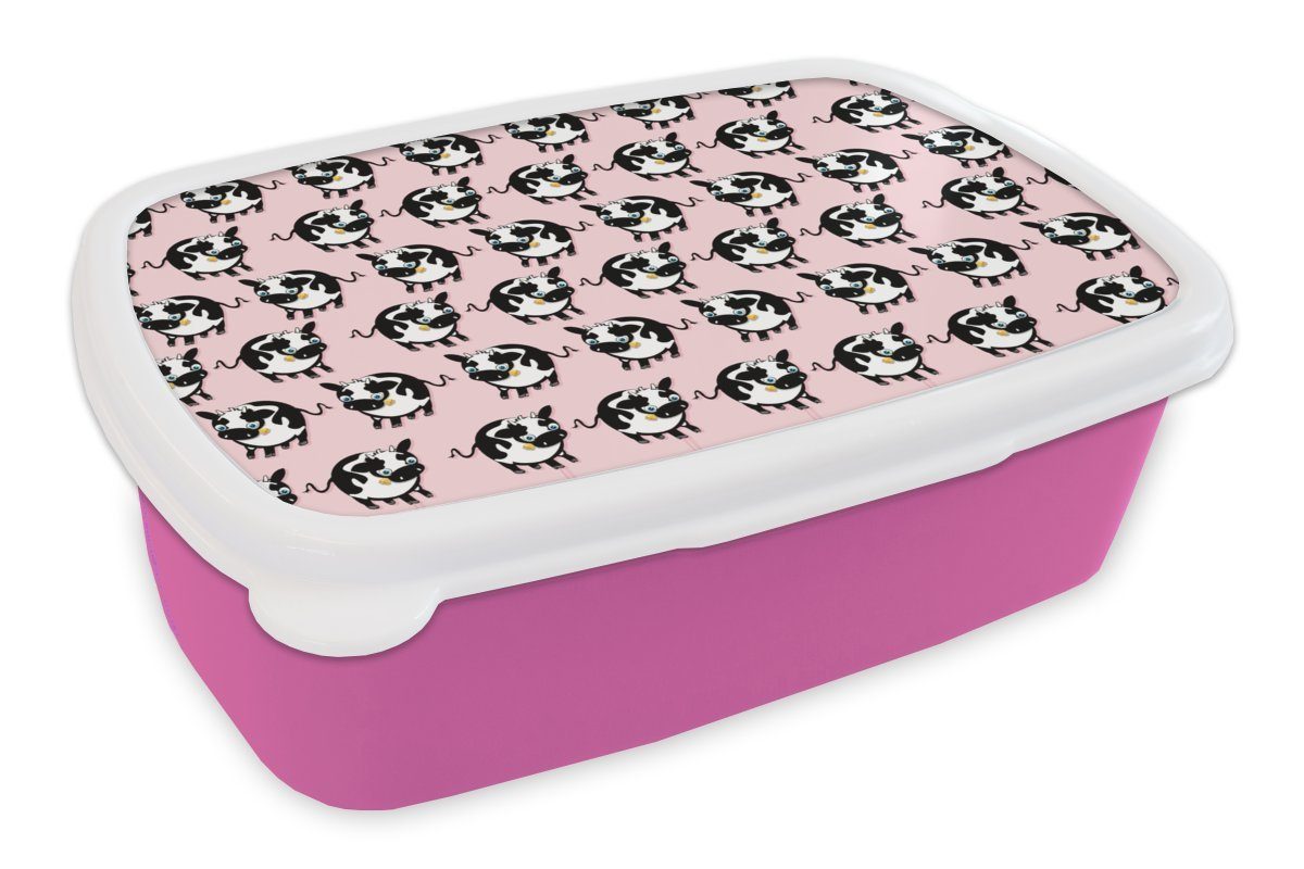 MuchoWow Lunchbox Kuh - Rosa - Muster, Kunststoff, (2-tlg), Brotbox für Erwachsene, Brotdose Kinder, Snackbox, Mädchen, Kunststoff