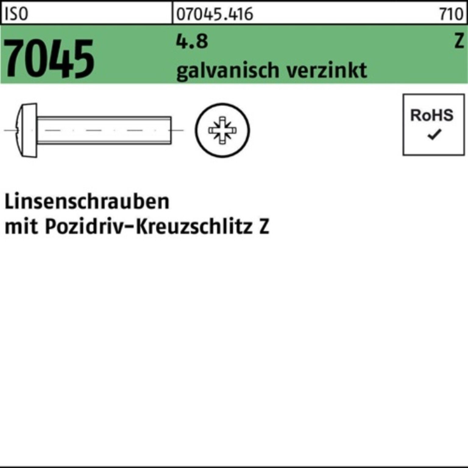 Pack Reyher 4.8 M4x45-Z ISO PZ Flachkopfschraube galv.verz. 1000S 1000er Schraube 7045