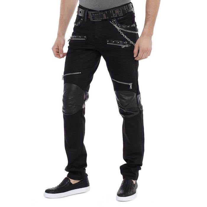 Cipo & Baxx Slim-fit-Jeans mit Leder Einsatz