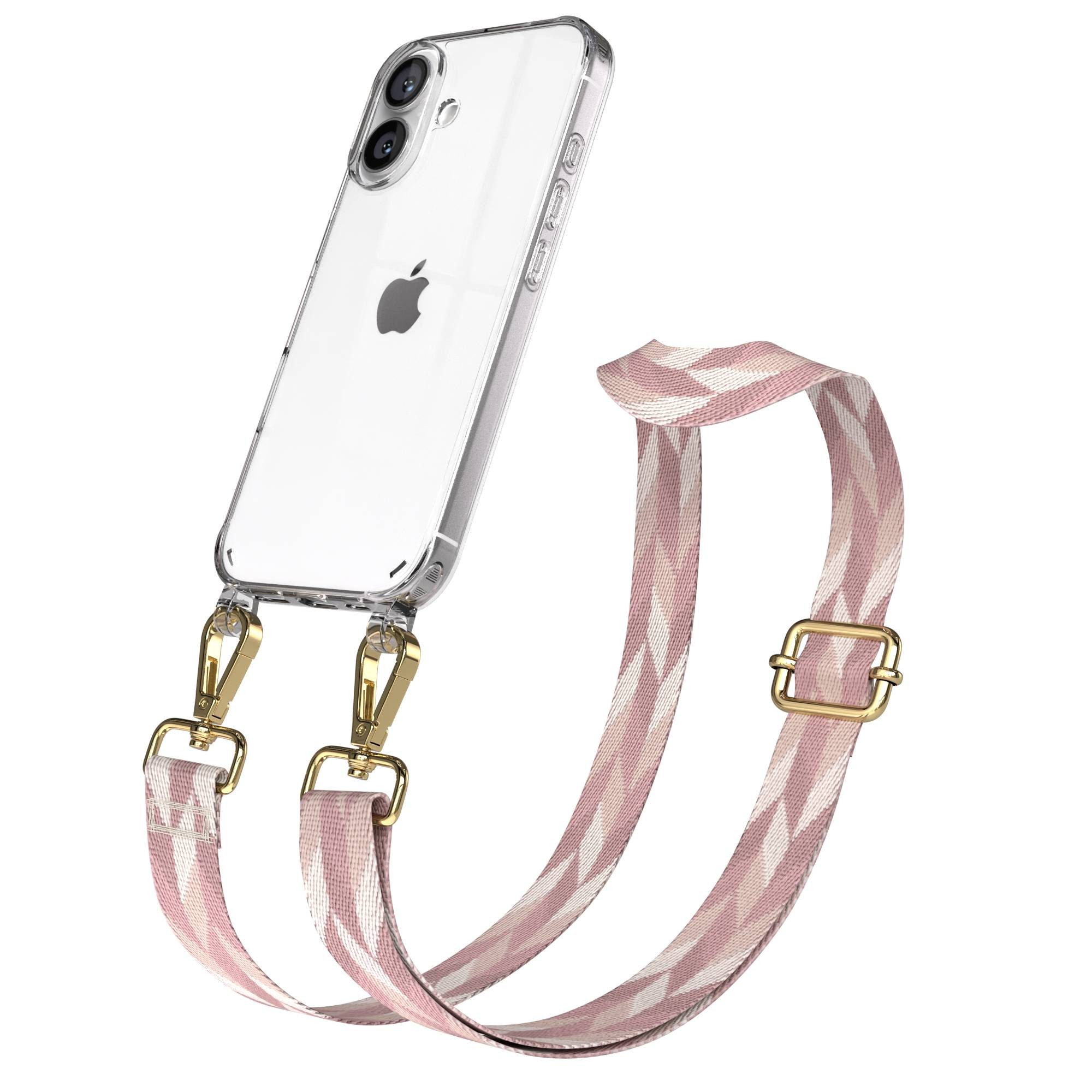 EAZY CASE Handykette Umhängeband für Apple iPhone 16 6,1 Zoll, Hülle mit Handyband Rosa Mix Necklace Style