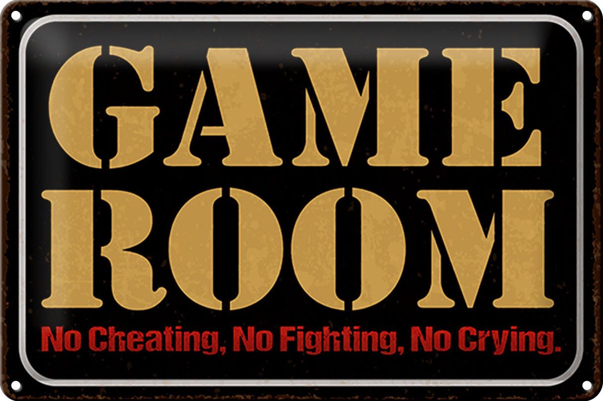 Metallschild Spruch 30x20cm Game room no cheating no fighting