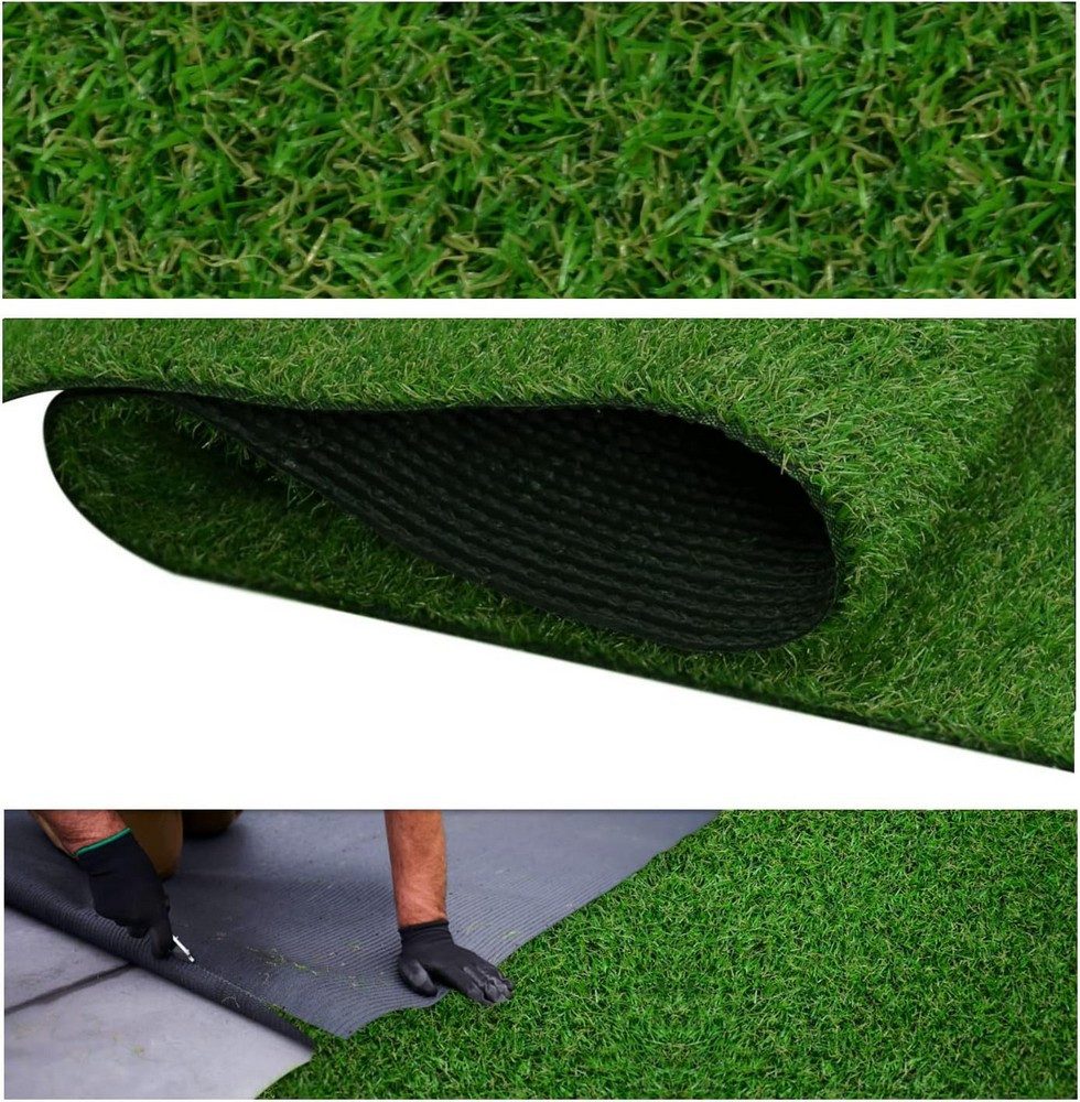 MDEKOR Kunstrasen Balkon Outdoor Meterware wasserdurchlässig, Echtrasen-Optik, 200x200 cm Grün 101, Höhe 15 mm