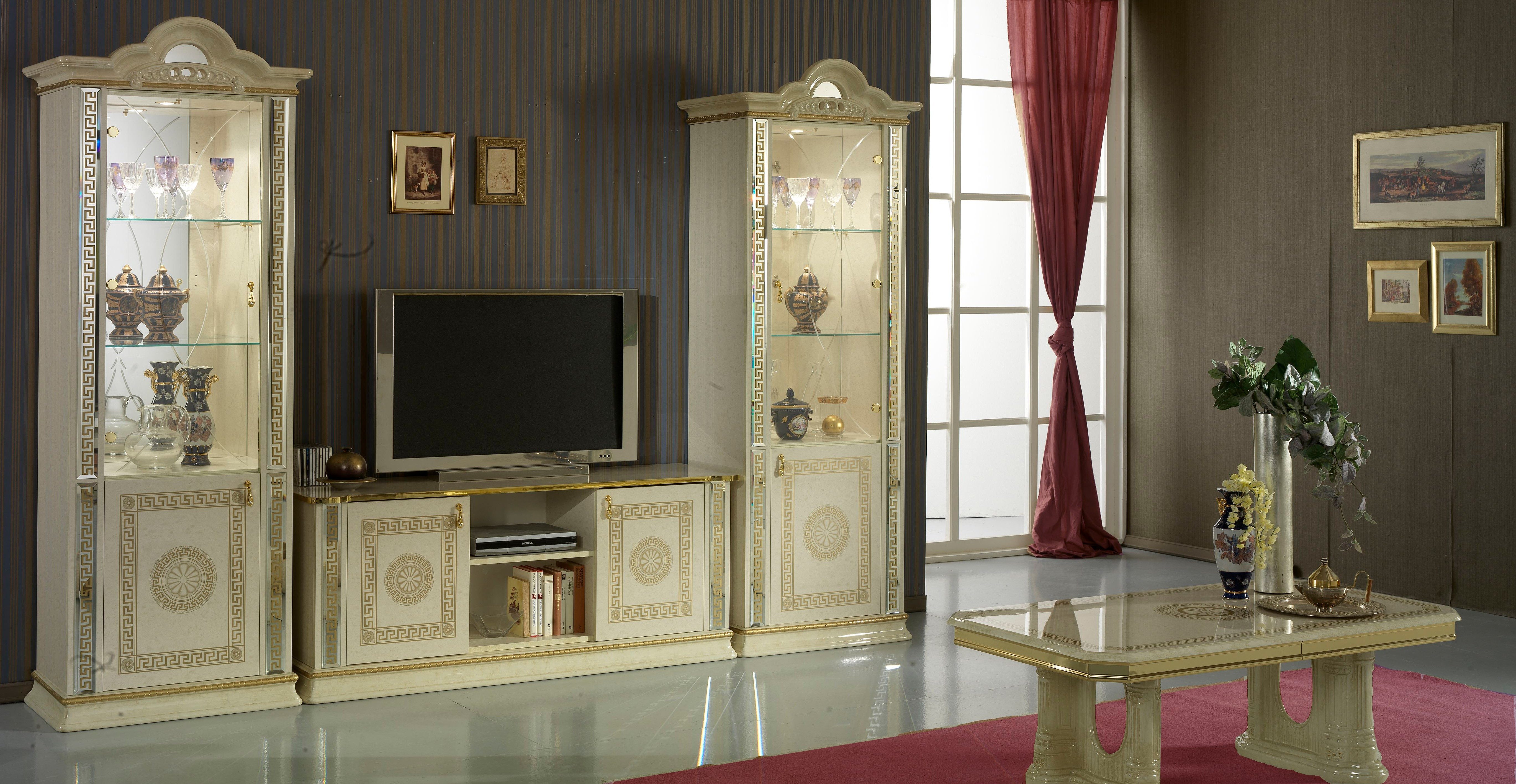 Wohnzimmer-Set Klassische Wohnwand mit Sideboard und Vitrinen in Holzoptik
