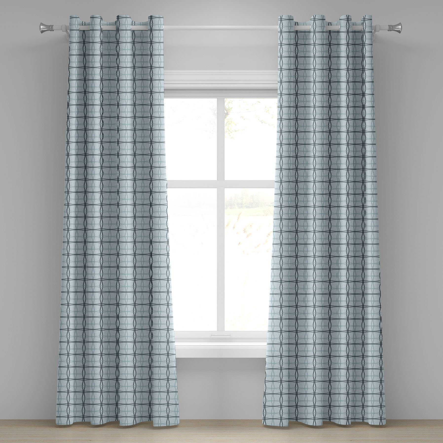 Gardine Dekorative 2-Panel-Fenstervorhänge für Schlafzimmer Wohnzimmer, Abakuhaus, Blau Platz gewellte Linien Muster