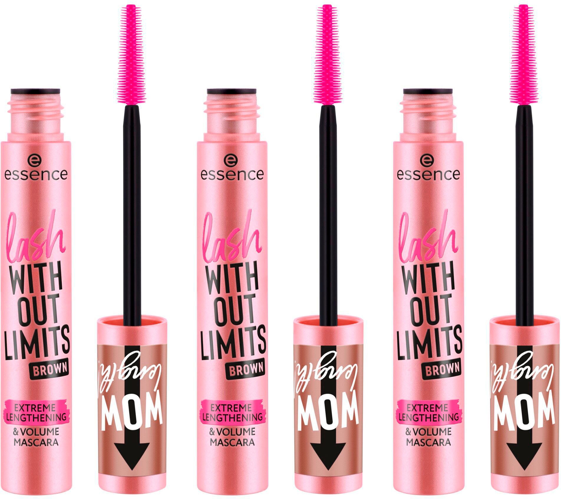 Essence Mascara lash WITHOUT LIMITS BROWN EXTREME LENGTHENING & VOLUME MASCARA, 3-tlg., mit Volumeneffekt