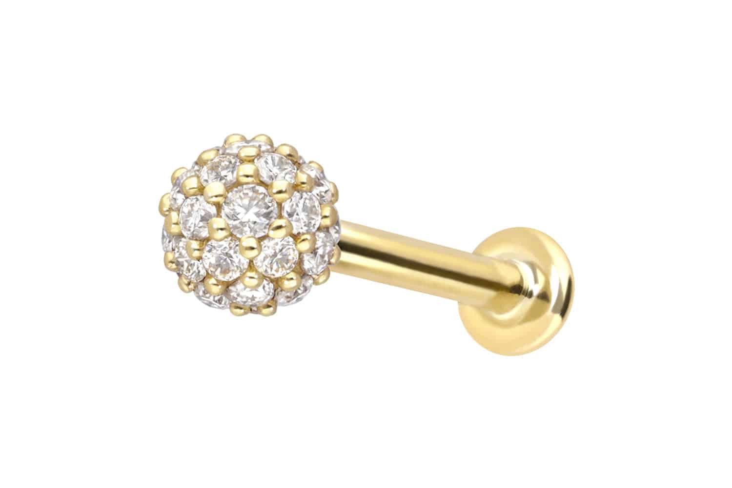 Piercing-Set 14 Karat Gold Labret mit Push Fit MULTI-MOISSANIT