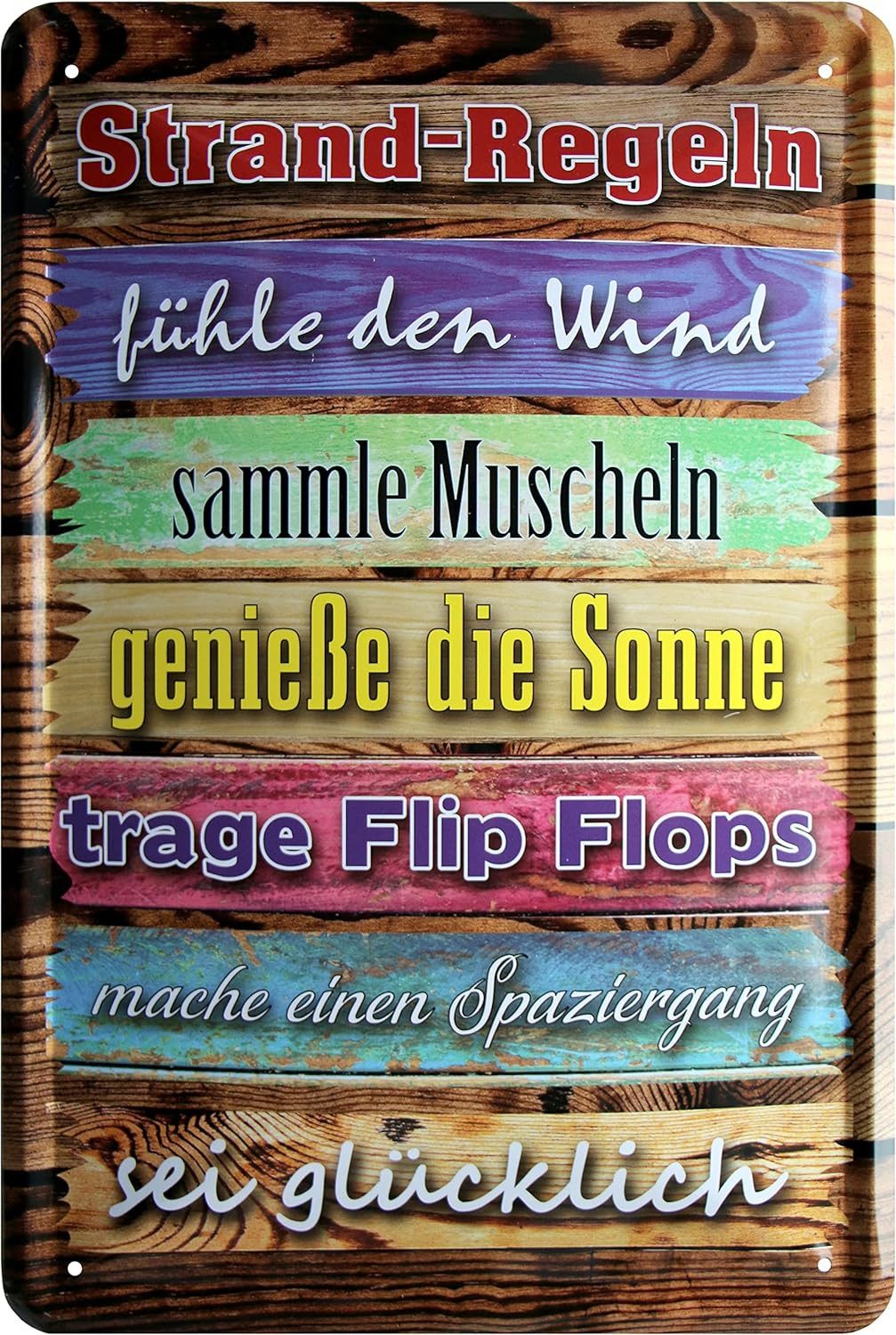 WOGEKA ART Metallbild Strand-Regeln - 20 x 30 cm Retro Blechschild Urlaub Meer, Metallschild Wanddeko Spruch Schild Wandbild Ostsee Nordsee