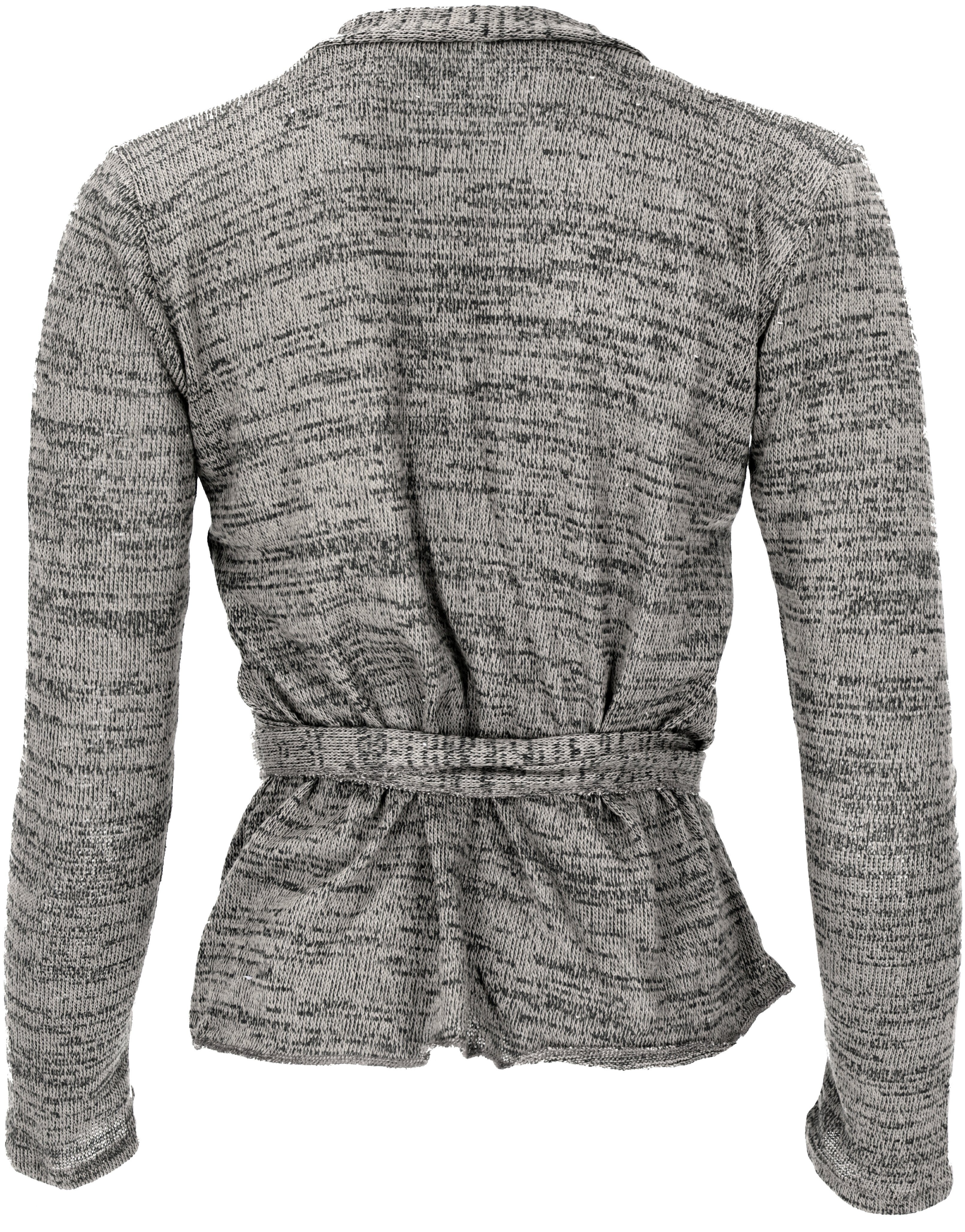 Bekleidung grau/schwarz Longsleeve Yogashirt, Feinstrick Langarmshirt.. melliert alternative Guru-Shop Wickelshirt,