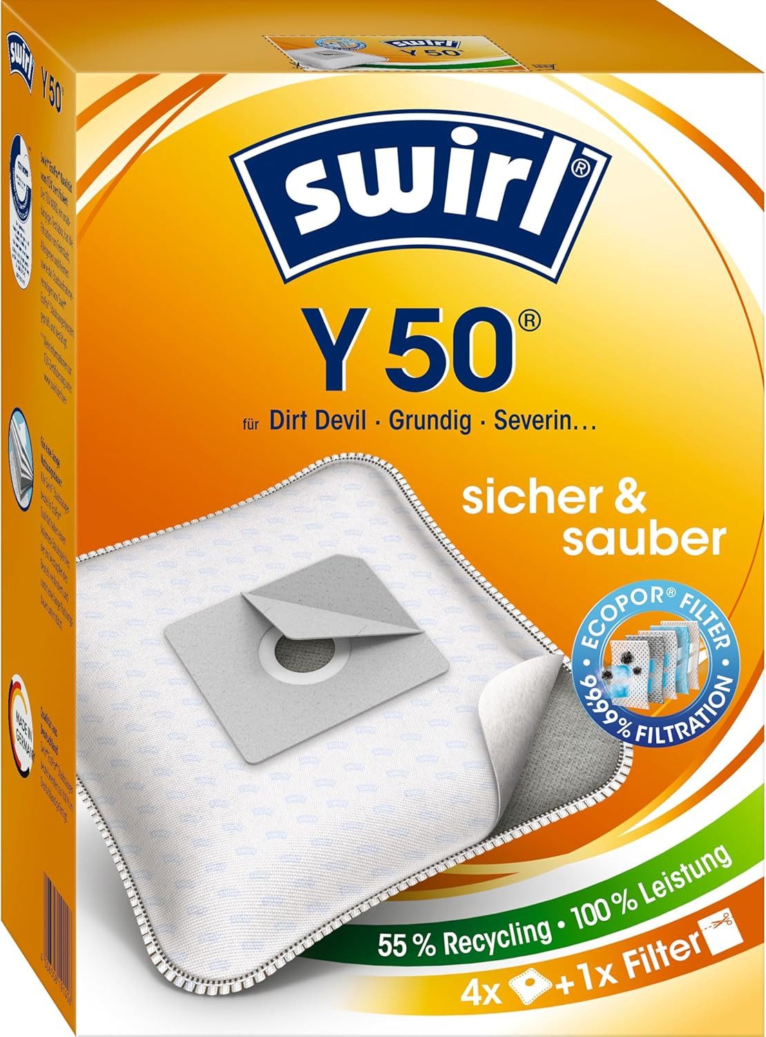 Swirl Staubsaugerbeutel Y 50 EcoPor® Staubsaugerbeutel für Dirt Devil, 4 Beutel, 1 St.