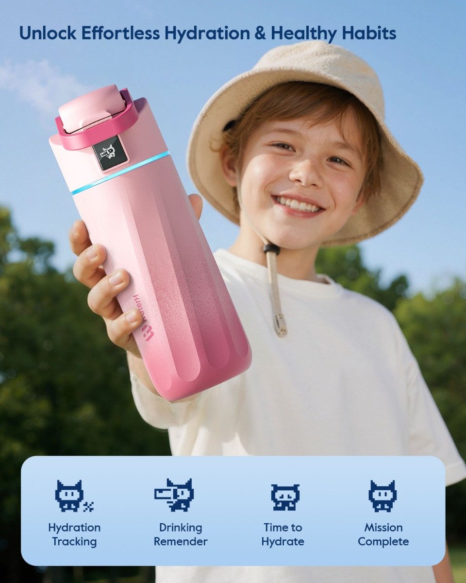 WaterH Trinkflasche Boost, LED-Display, Kinder, 475 ml, Rosa