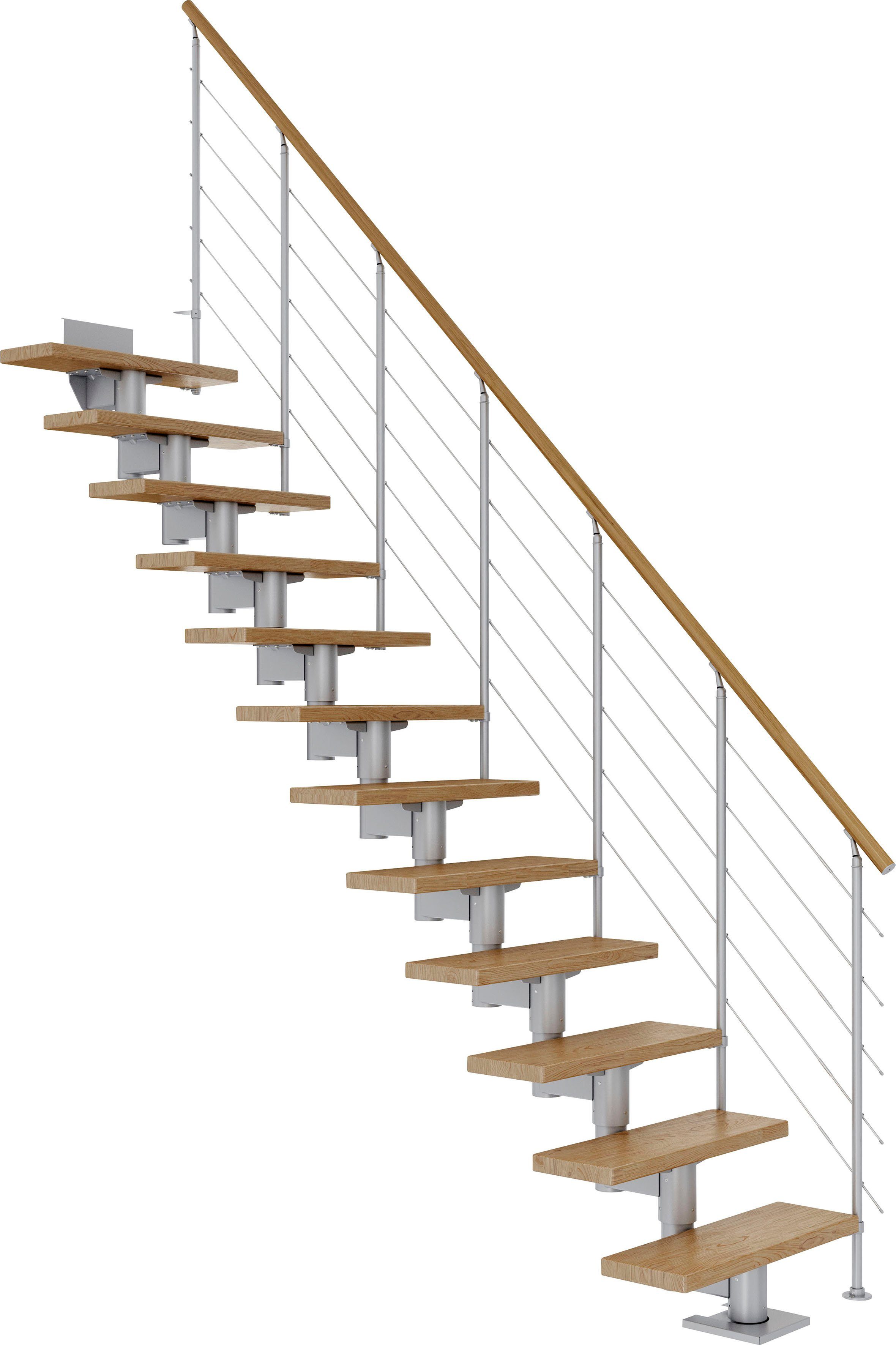 Dolle Mittelholmtreppe Cork, für Geschosshöhen bis 337 cm, Stufen offen, Eiche/Metall