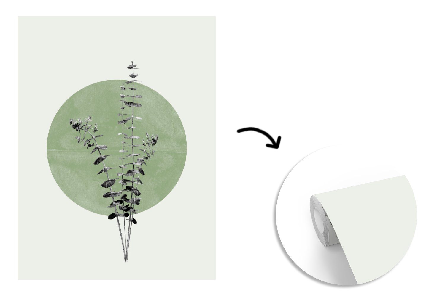 (4 Montagefertig - - Abstrakt, MuchoWow Matt, bedruckt, Pflanzen für Natur Grün Tapete Wandtapete Vinyl Fototapete St), - Wohnzimmer,