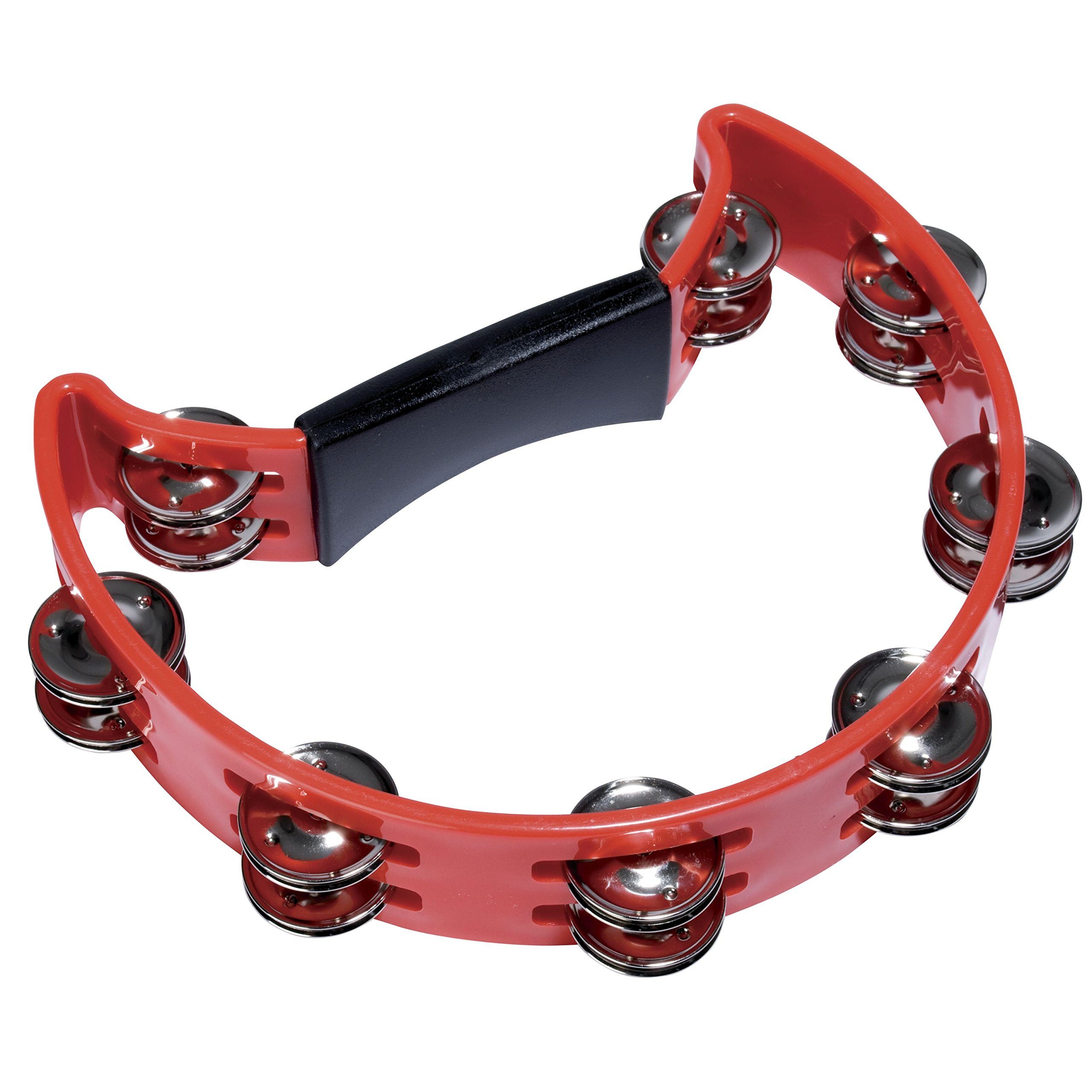FAME Tambourine,Hand Tambourine Rot Doppelreihige Stahl-Schellen Halbmondform Kunststoff Einzigartiger Sound Ideal für Musikliebhaber 3 Jahre Garantie 30 Tage Rückgaberecht, Percussion, Tambourines, Hand Tambourine, Doppelreihige Schellen, Einzigartiger Sound