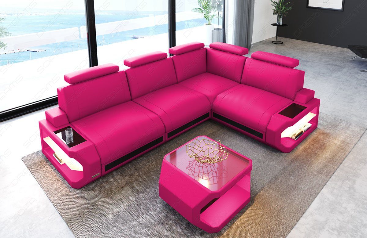 Sofa Dreams Ecksofa Leder Couch Siena L Form Ledersofa, L-Form Ledersofa mit LED-Beleuchtung