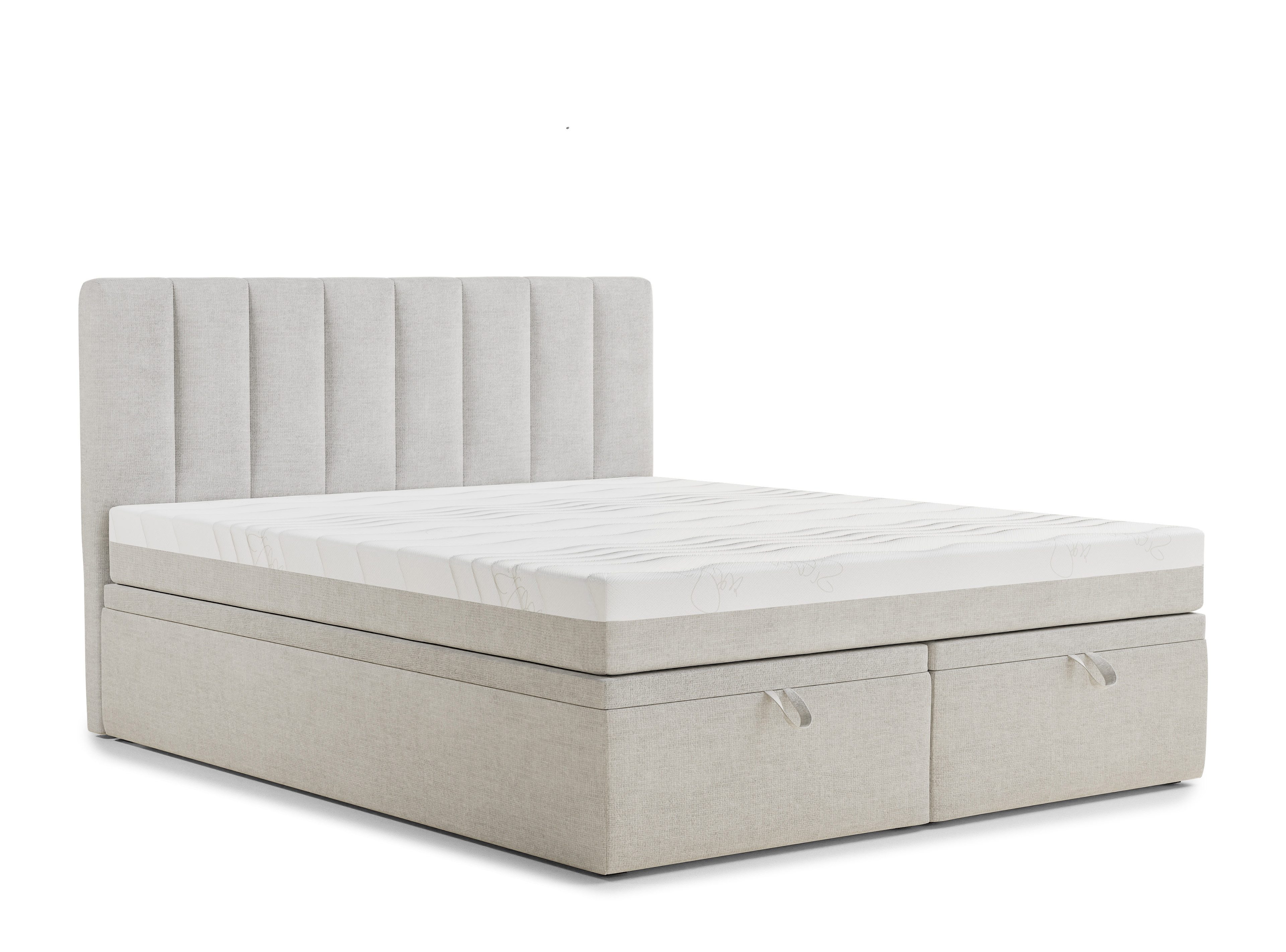 Maison de Rêve Boxbett Lovage M mit Bettkasten (Boxbett mit Matratze mit Stauraum und Kopfteil), Boxspringbett mit Matratzen H3, Doppelbett mit Stauraum, Kopfteil