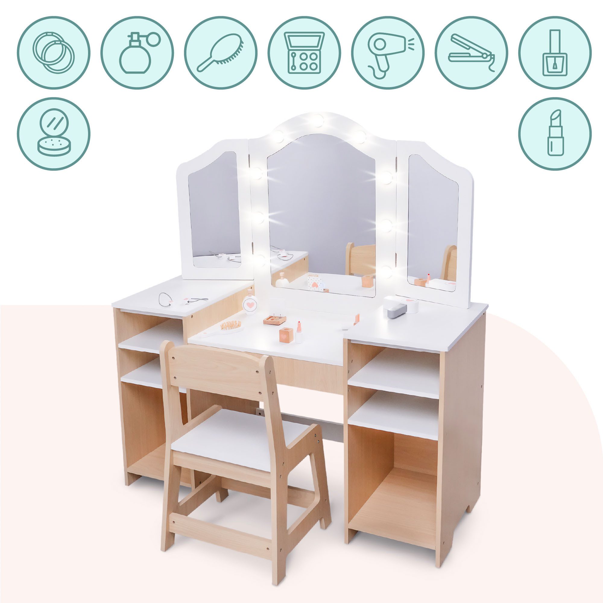 Mamabrum Schminktisch Kinderschminktisch mit LED, Zubehör günstig online kaufen