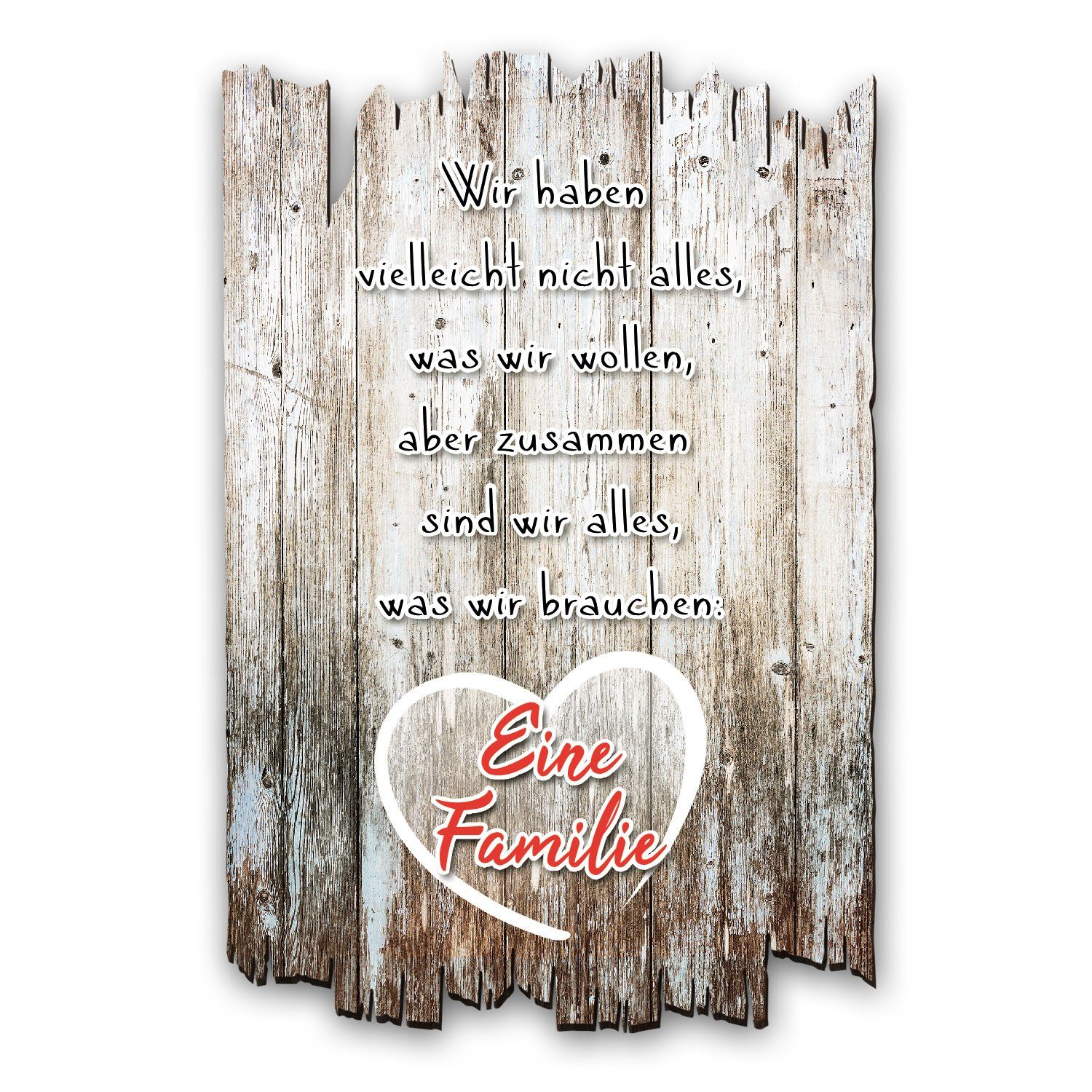 St), aus Herz Shabby Feder & Holzbild Motiv, Spruch Style, 30x20cm mit eine Kreative Zusammen Familie, (1 Holz,