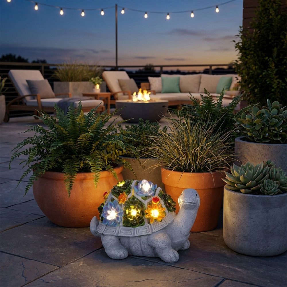 Haushalt International LED Dekofigur, LED-Leuchtmittel fest verbaut, Warmweiß, Solarleuchte LED Figur Schildkröte Gartendeko Außenleuchte Blumen