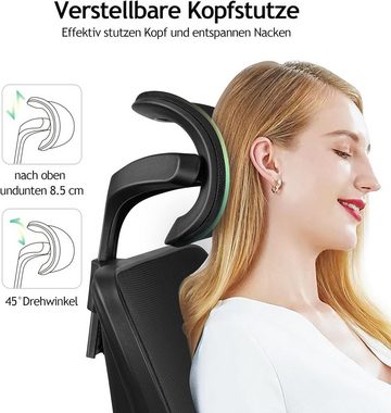 KERDOM Bürostuhl (Bürostuhl ergonomisch: Schreibtischstuhl mit verstellbarem Sitz), Bürostuhl Ergonomischer Schreibtischstuhl mit Verstellbarer Kopfstütze