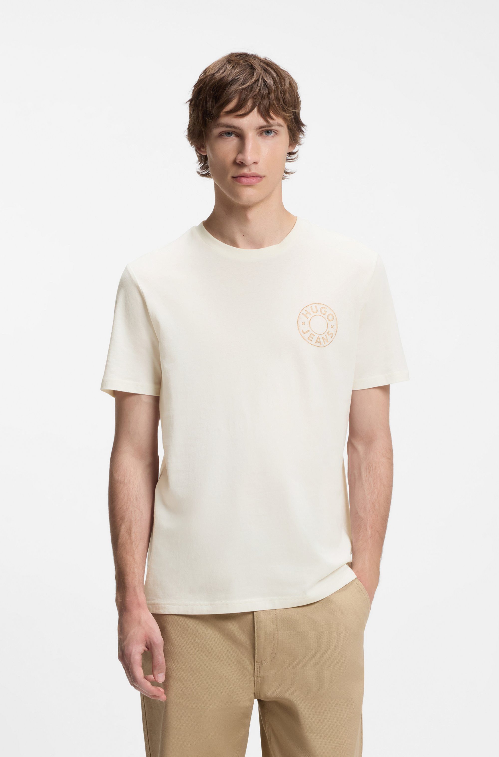 HUGO T-Shirt Nemodo Rundhalsausschnitt, reine Baumwolle, Brustdruck