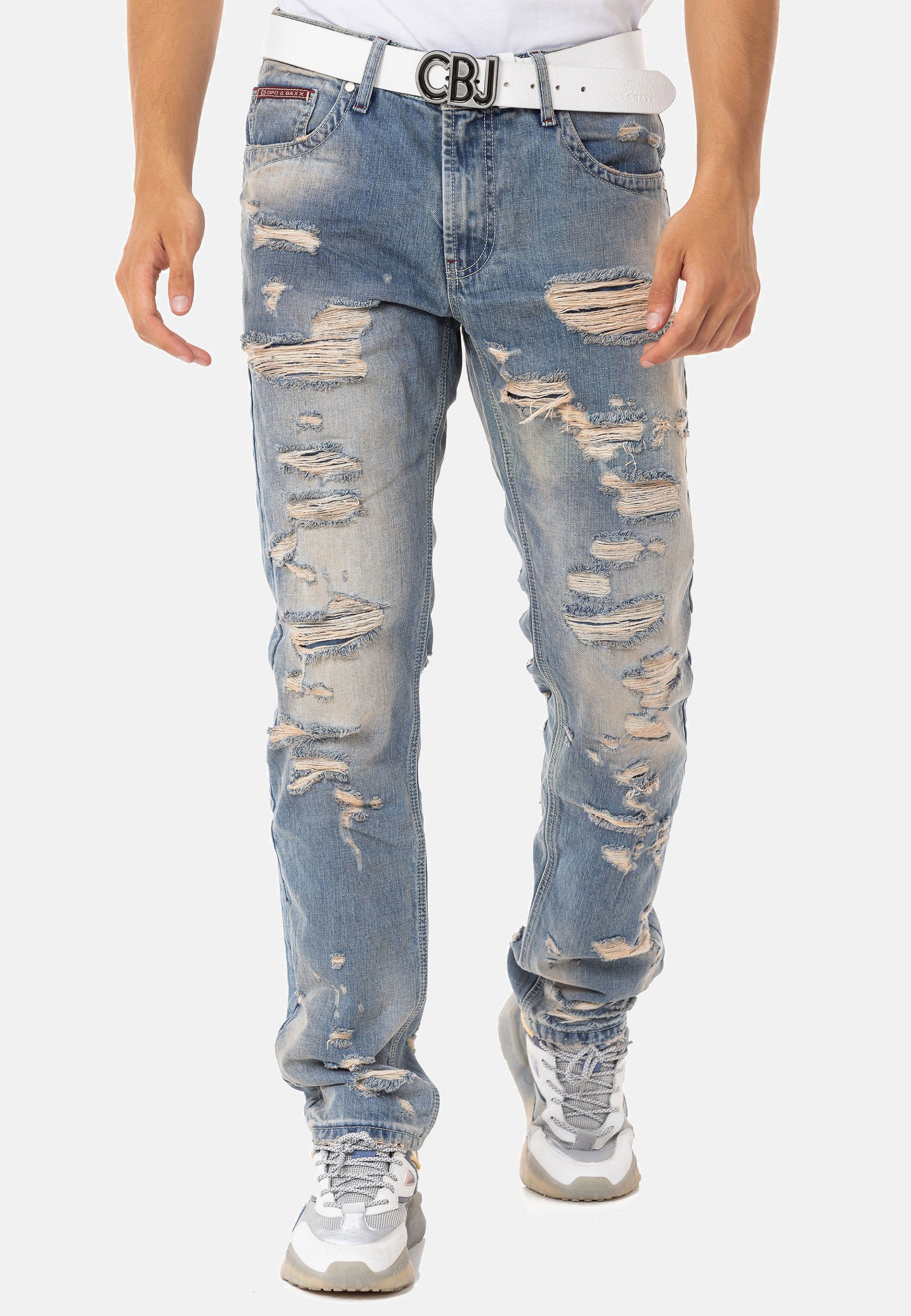 Cipo & Baxx Jeans blau Destroyed-Look Bequeme im coolen