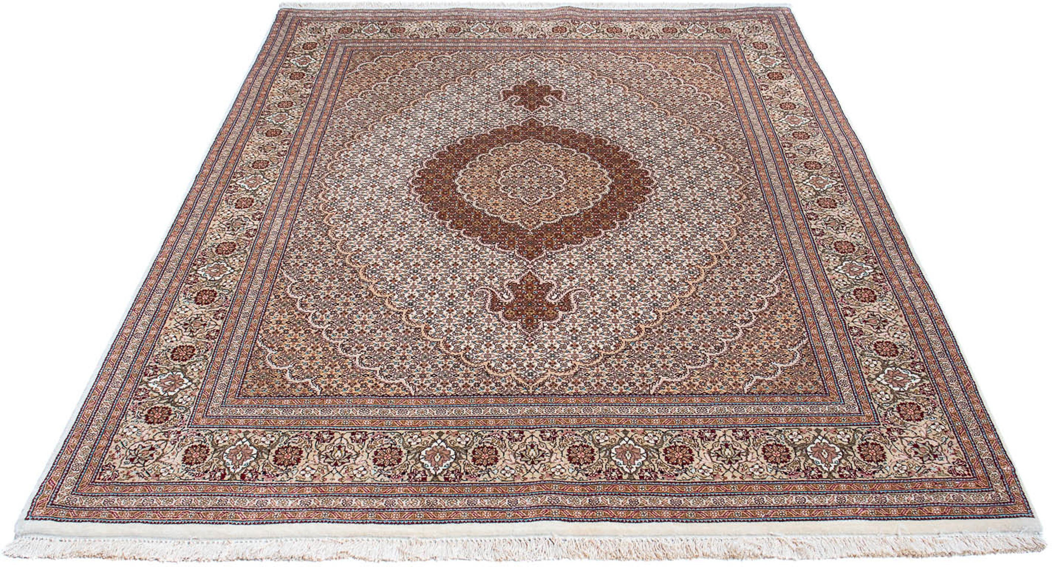 Orientteppich Perser - Täbriz - 214 x 154 cm - hellbraun, morgenland, rechteckig, Höhe: 10 mm, Wohnzimmer, Handgeknüpft, Einzelstück mit Zertifikat